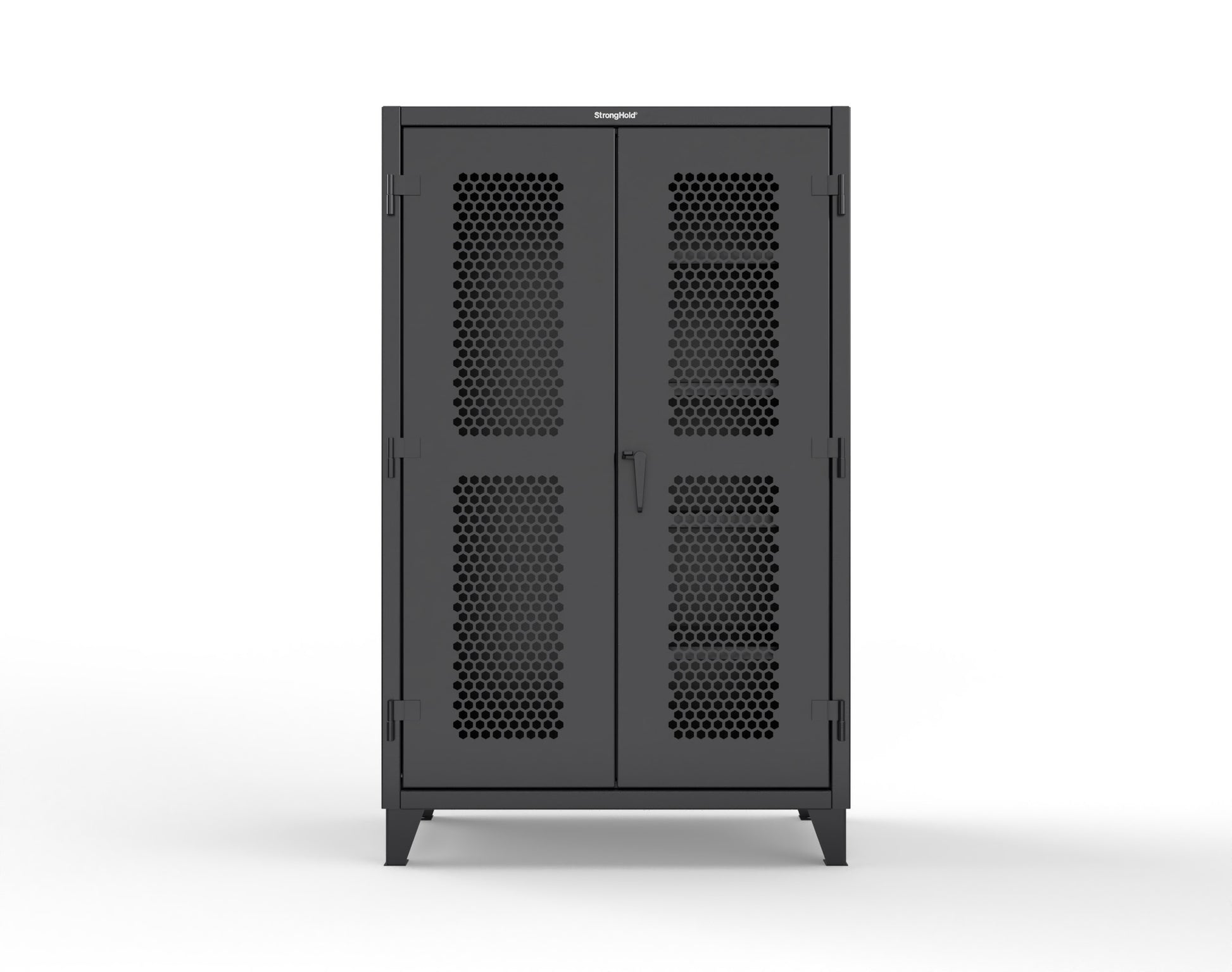 Extreme Duty 12 GA Ventilated (Hex) Janitorial Cabinet with 4 Shelves - 48 In. W x 24 In. D x 78 In. H - 46-H-BC-244-9005
