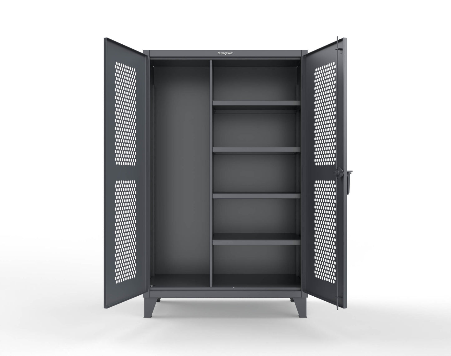Extreme Duty 12 GA Ventilated (Hex) Janitorial Cabinet with 4 Shelves - 48 In. W x 24 In. D x 78 In. H - 46-H-BC-244-7024