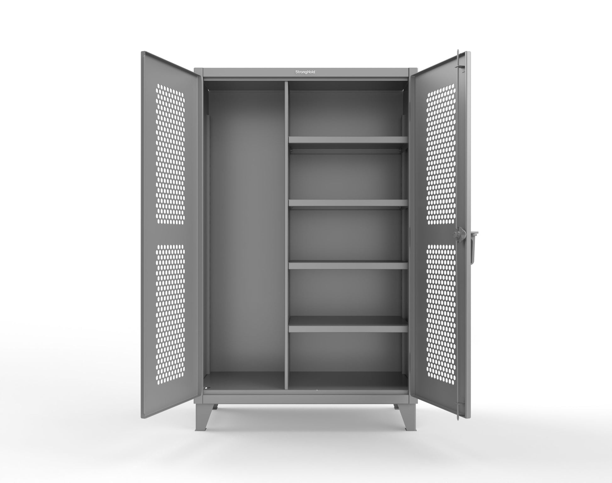 Extreme Duty 12 GA Ventilated (Hex) Janitorial Cabinet with 4 Shelves - 48 In. W x 24 In. D x 78 In. H - 46-H-BC-244-7037