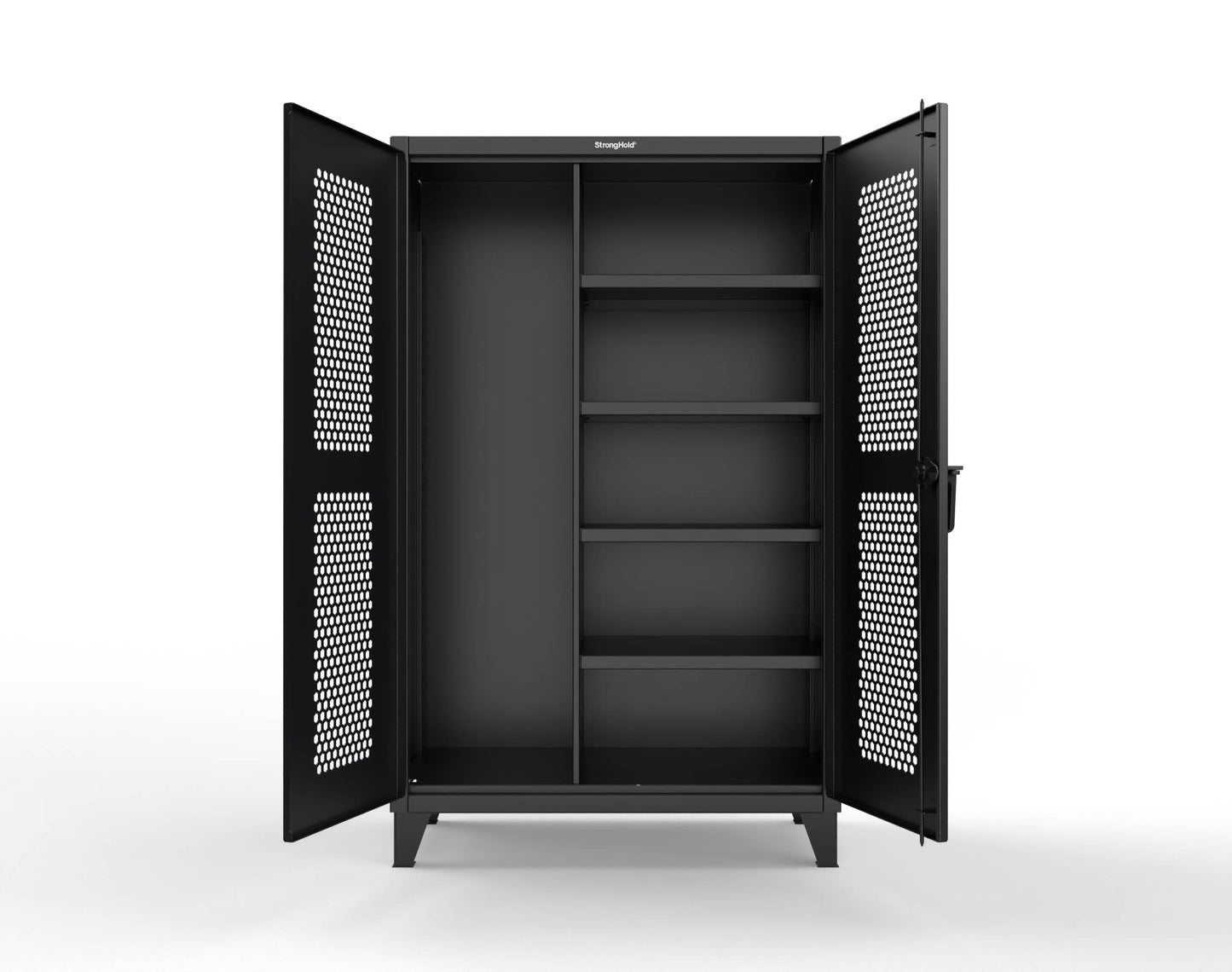 Extreme Duty 12 GA Ventilated (Hex) Janitorial Cabinet with 4 Shelves - 48 In. W x 24 In. D x 78 In. H - 46-H-BC-244-9005