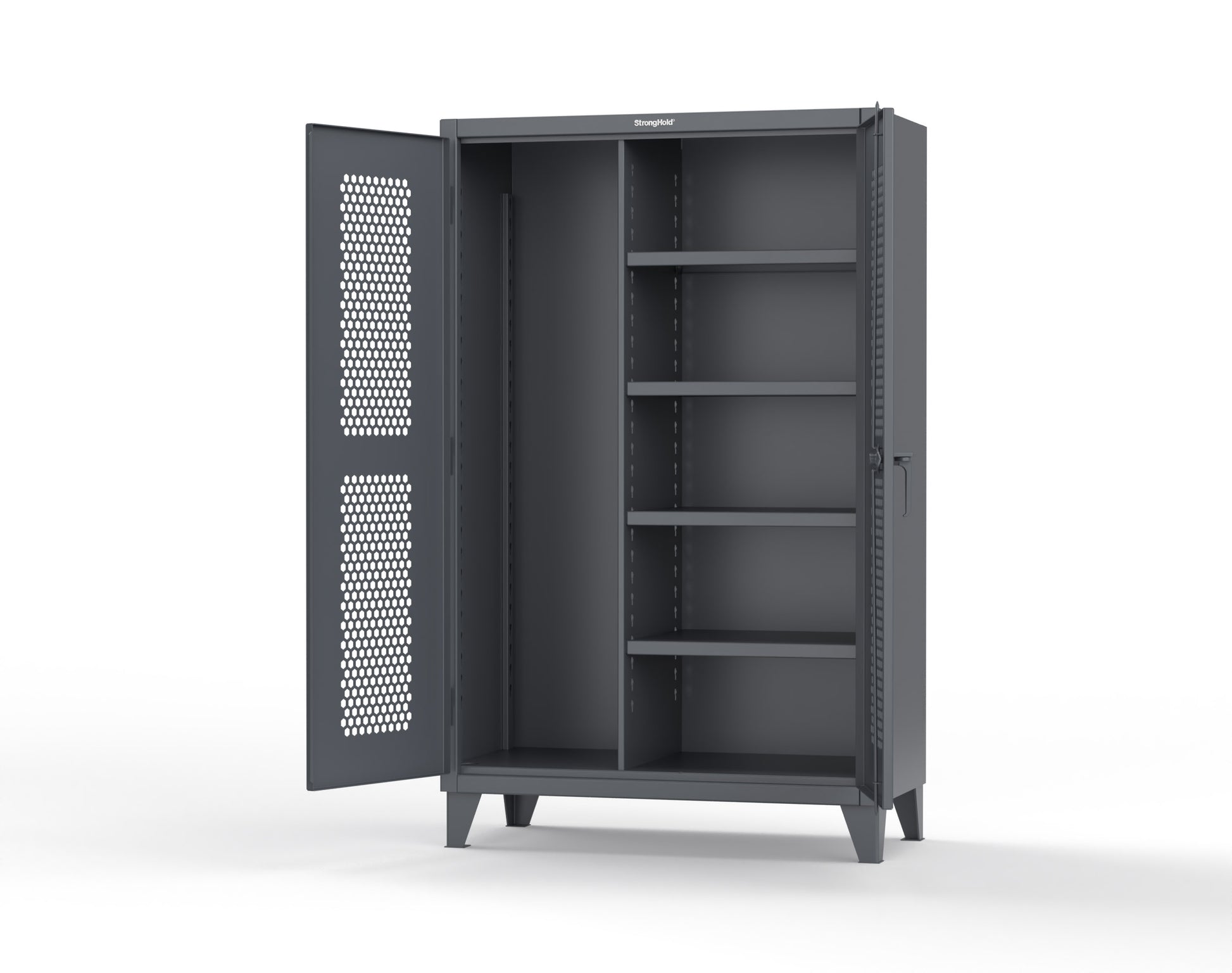Extreme Duty 12 GA Ventilated (Hex) Janitorial Cabinet with 4 Shelves - 48 In. W x 24 In. D x 78 In. H - 46-H-BC-244-7024