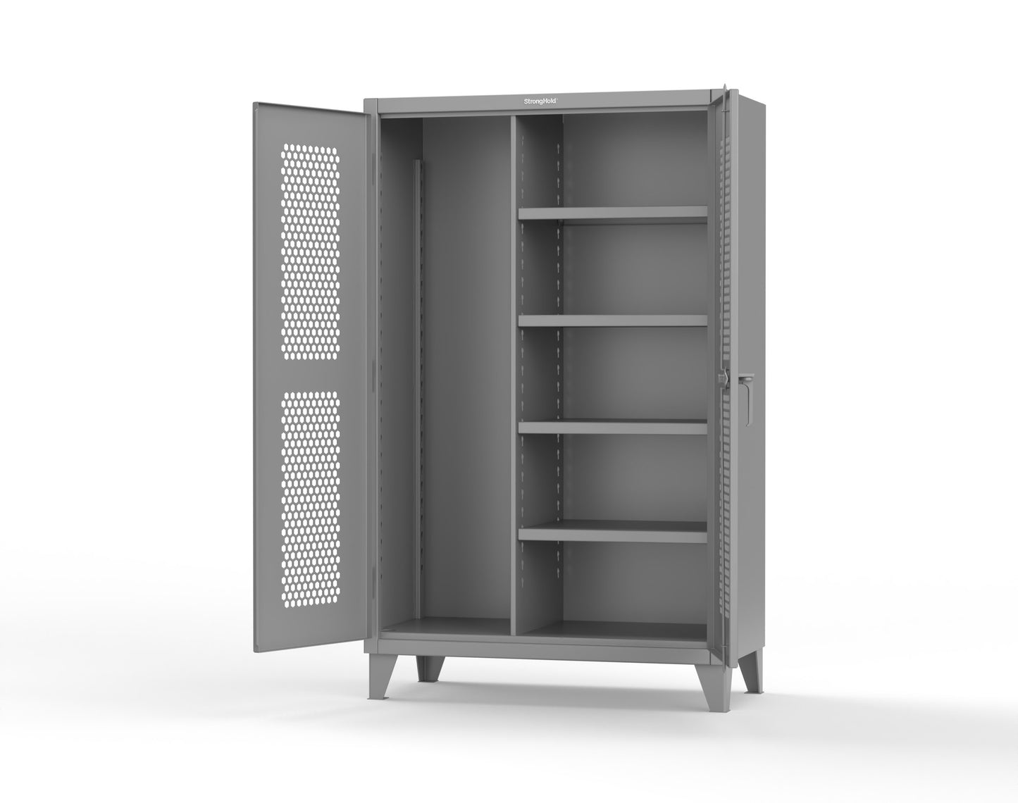 Extreme Duty 12 GA Ventilated (Hex) Janitorial Cabinet with 4 Shelves - 48 In. W x 24 In. D x 78 In. H - 46-H-BC-244-7037