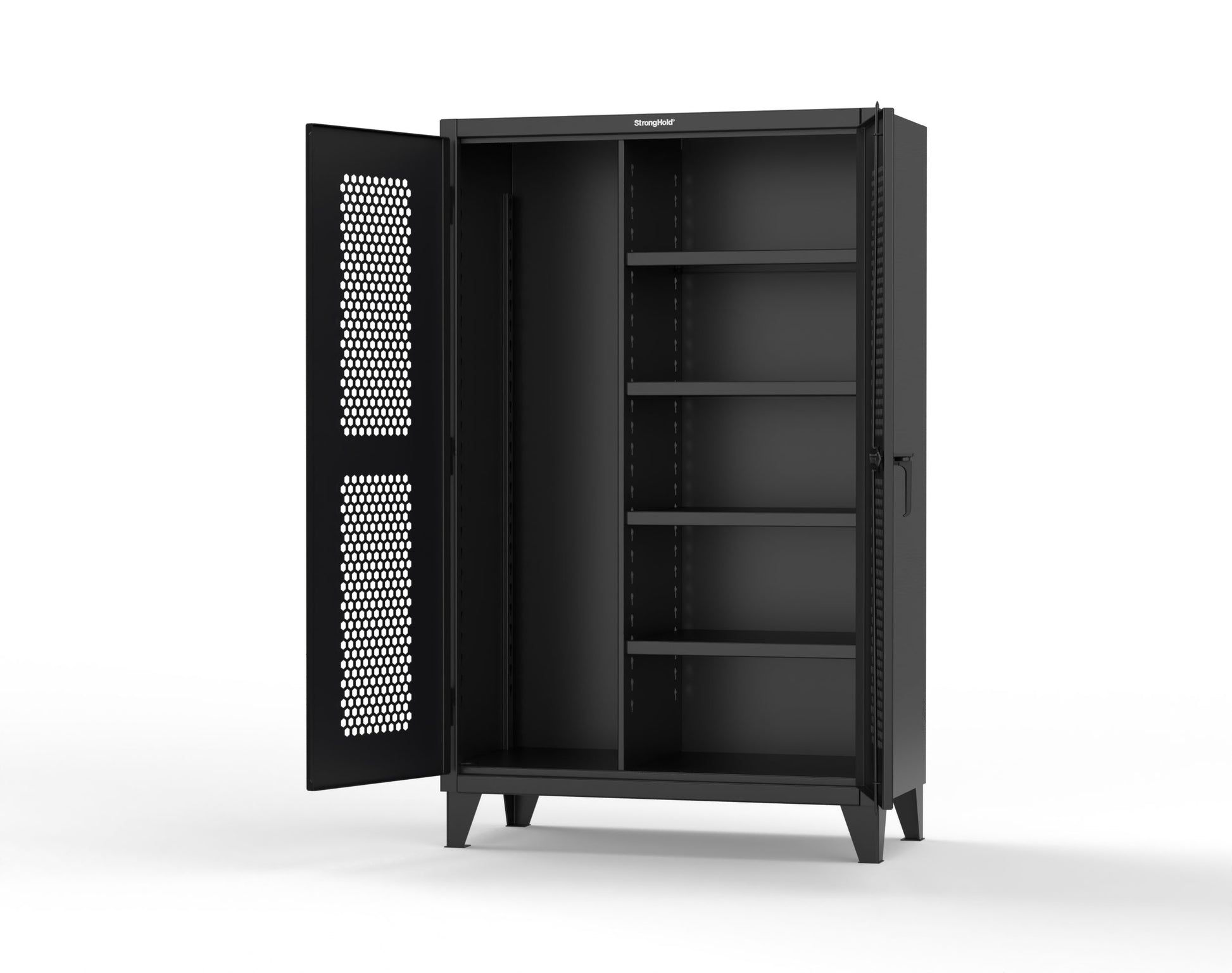 Extreme Duty 12 GA Ventilated (Hex) Janitorial Cabinet with 4 Shelves - 48 In. W x 24 In. D x 78 In. H - 46-H-BC-244-9005