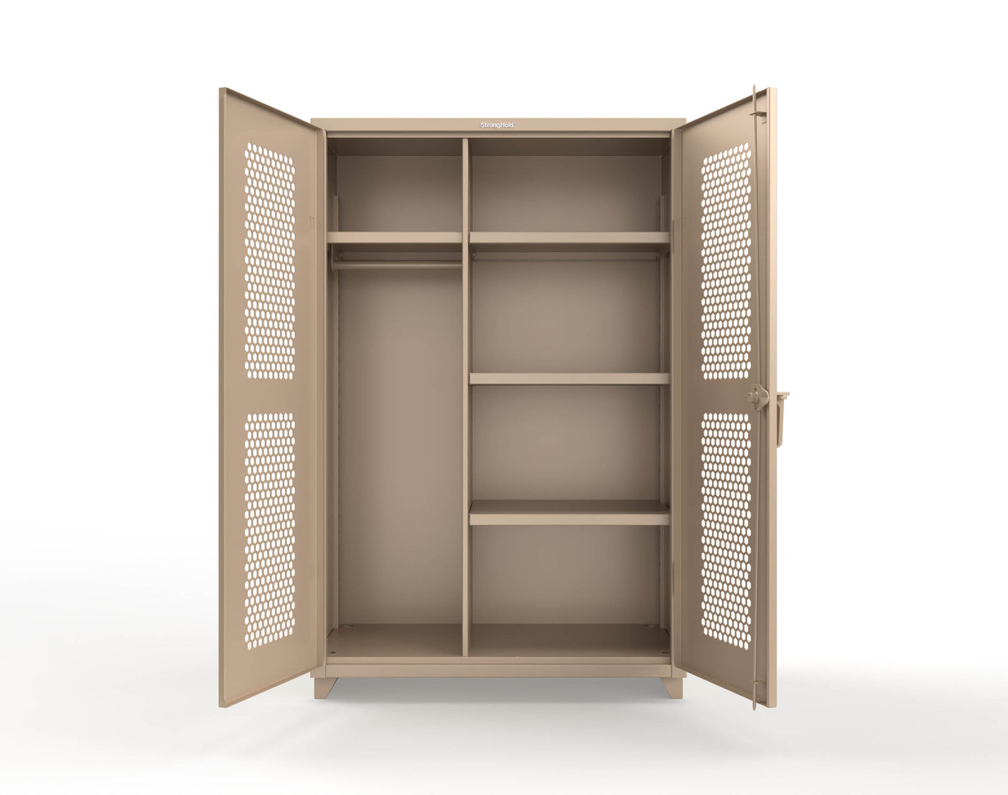 Extra Heavy Duty 14 GA Ventilated (Hex) Uniform Cabinet with 4 Shelves - 48 In. W x 24 In. D x 75 In. H - 46-H-W-244-L-1019