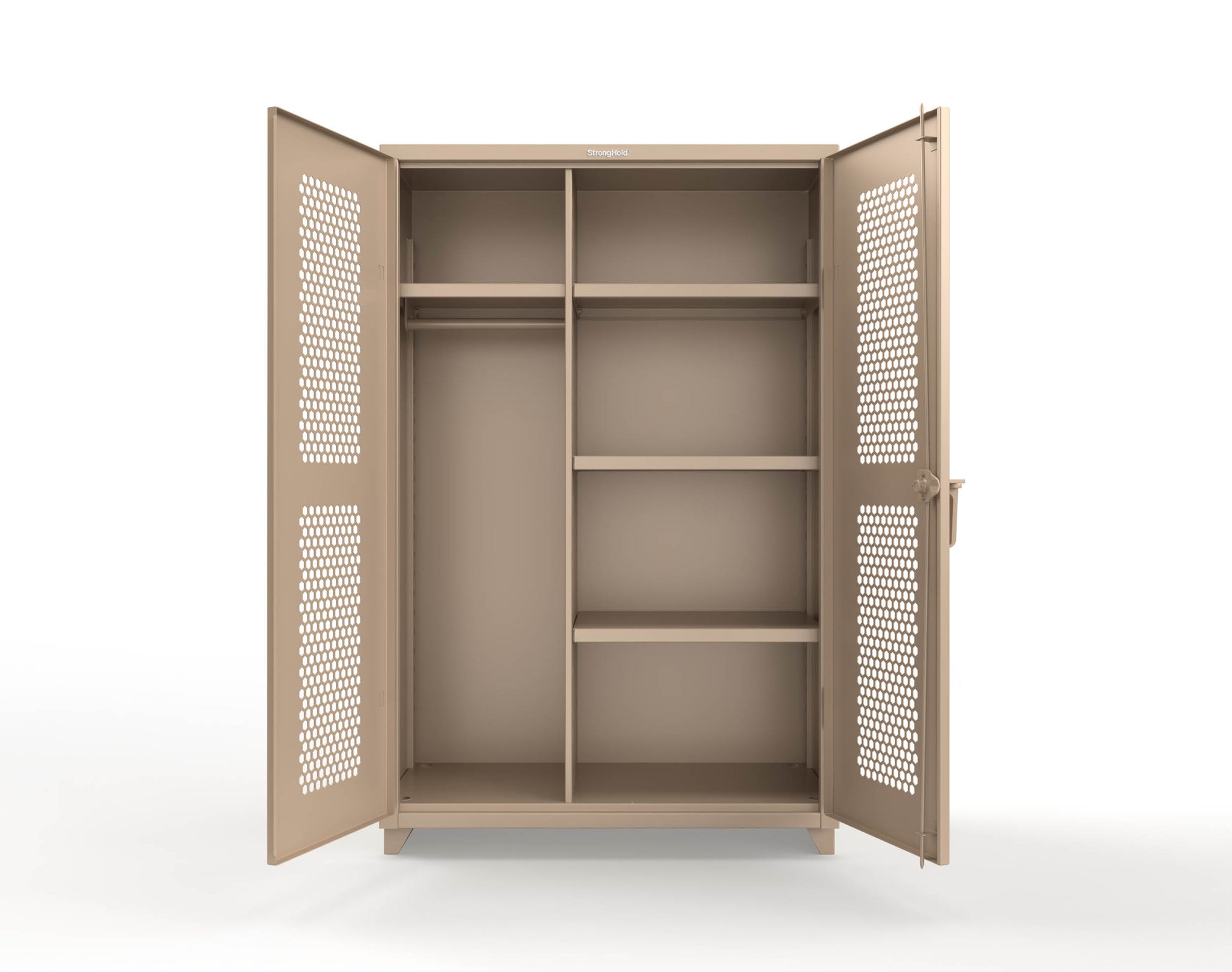 Extra Heavy Duty 14 GA Ventilated (Hex) Uniform Cabinet with 4 Shelves - 48 In. W x 24 In. D x 75 In. H - 46-H-W-244-L-1019