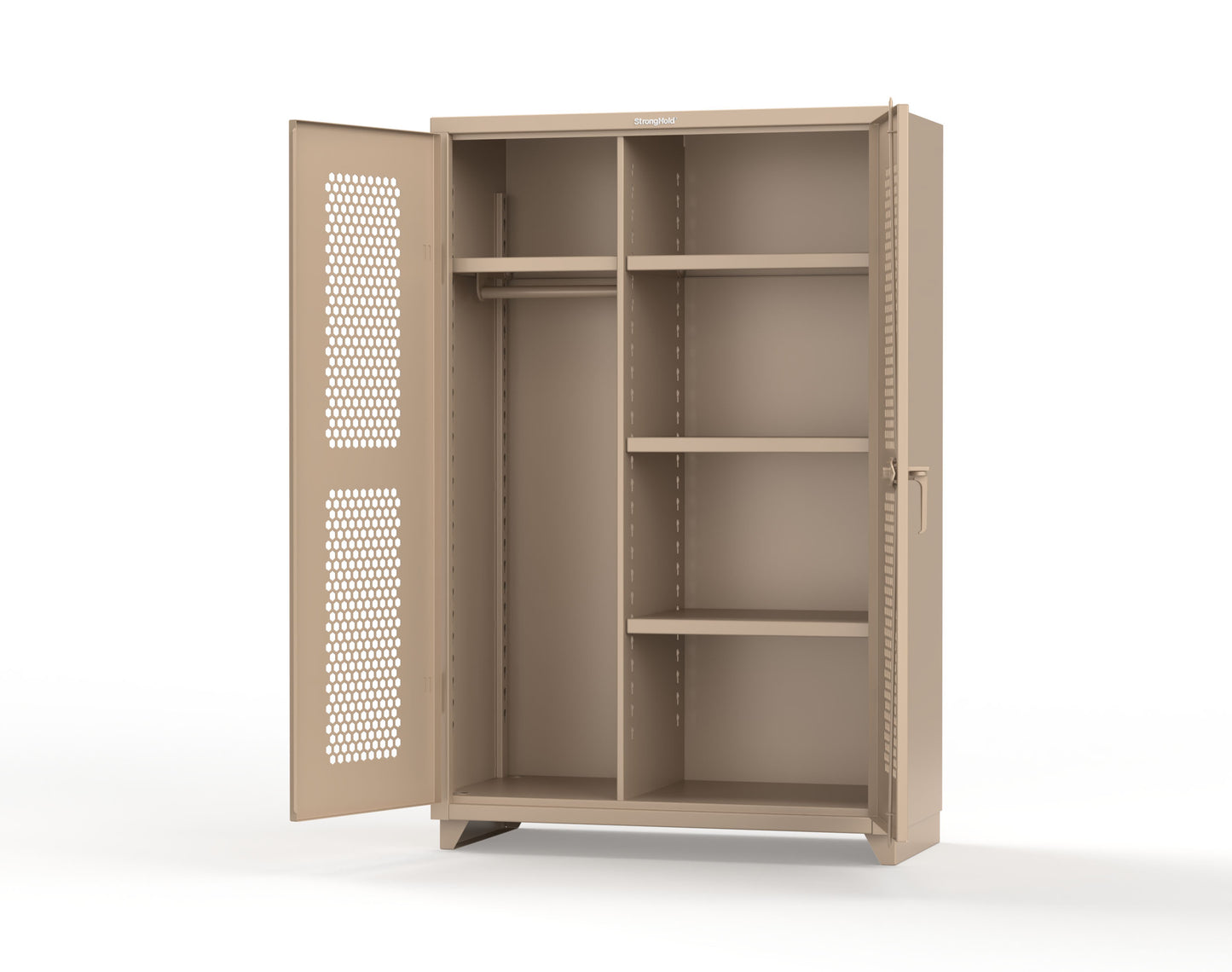 Extra Heavy Duty 14 GA Ventilated (Hex) Uniform Cabinet with 4 Shelves - 48 In. W x 24 In. D x 75 In. H - 46-H-W-244-L-1019