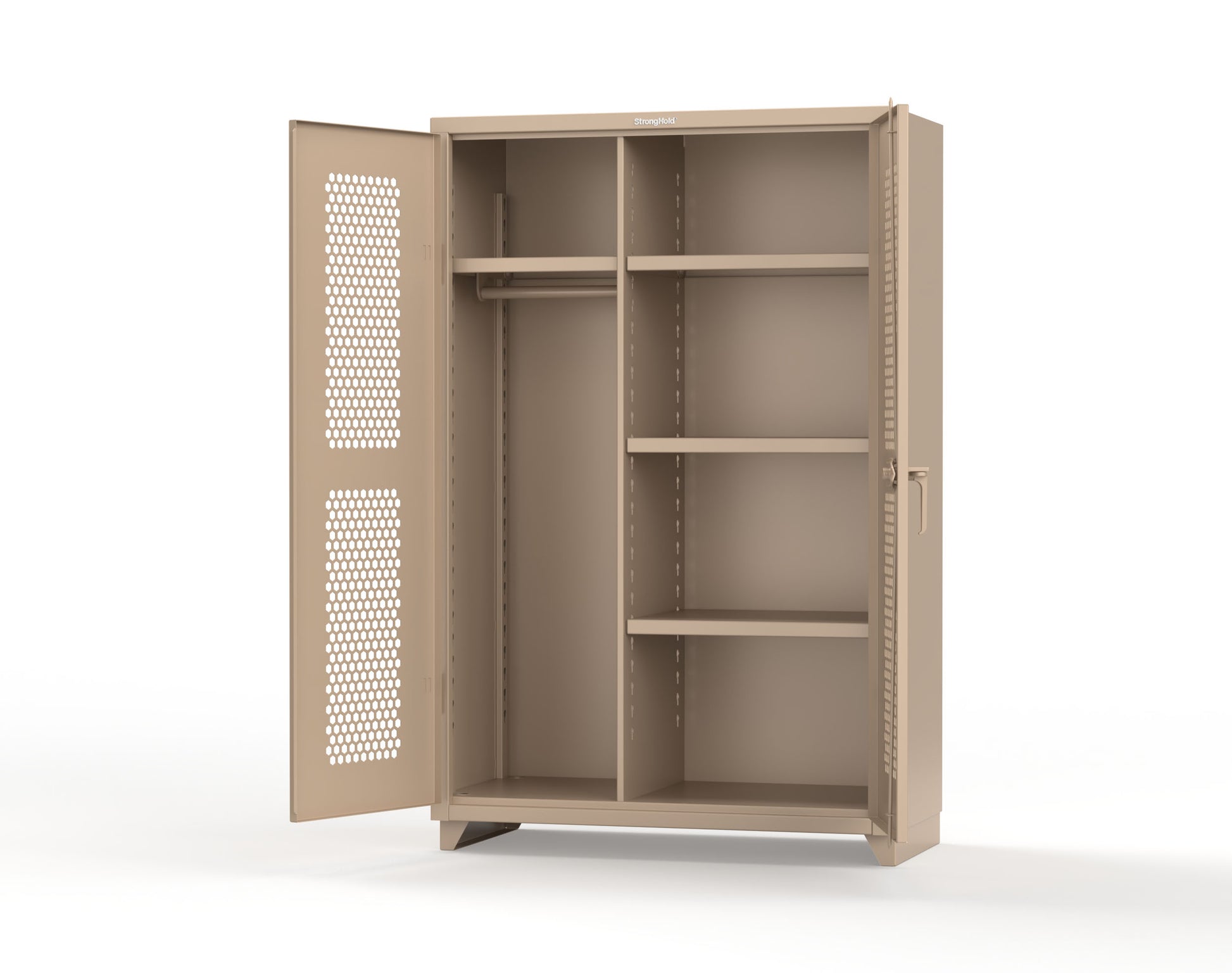 Extra Heavy Duty 14 GA Ventilated (Hex) Uniform Cabinet with 4 Shelves - 48 In. W x 24 In. D x 75 In. H - 46-H-W-244-L-1019