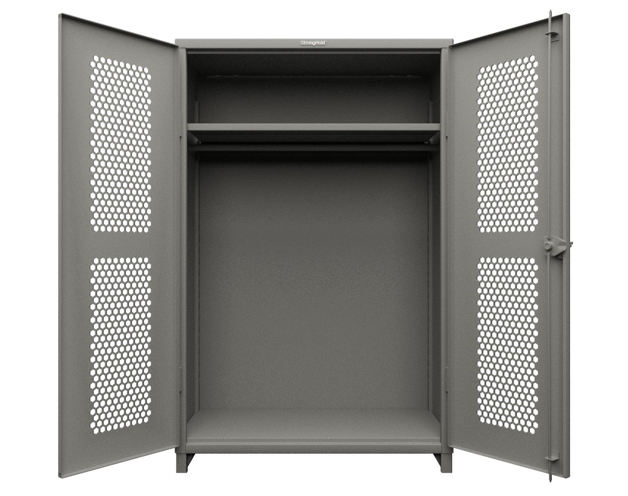 Extra Heavy Duty 14 GA Ventilated (Hex) Uniform Cabinet with Hanger Rod, 1 Shelf - 48 In. W x 24 In. D x 75 In. H