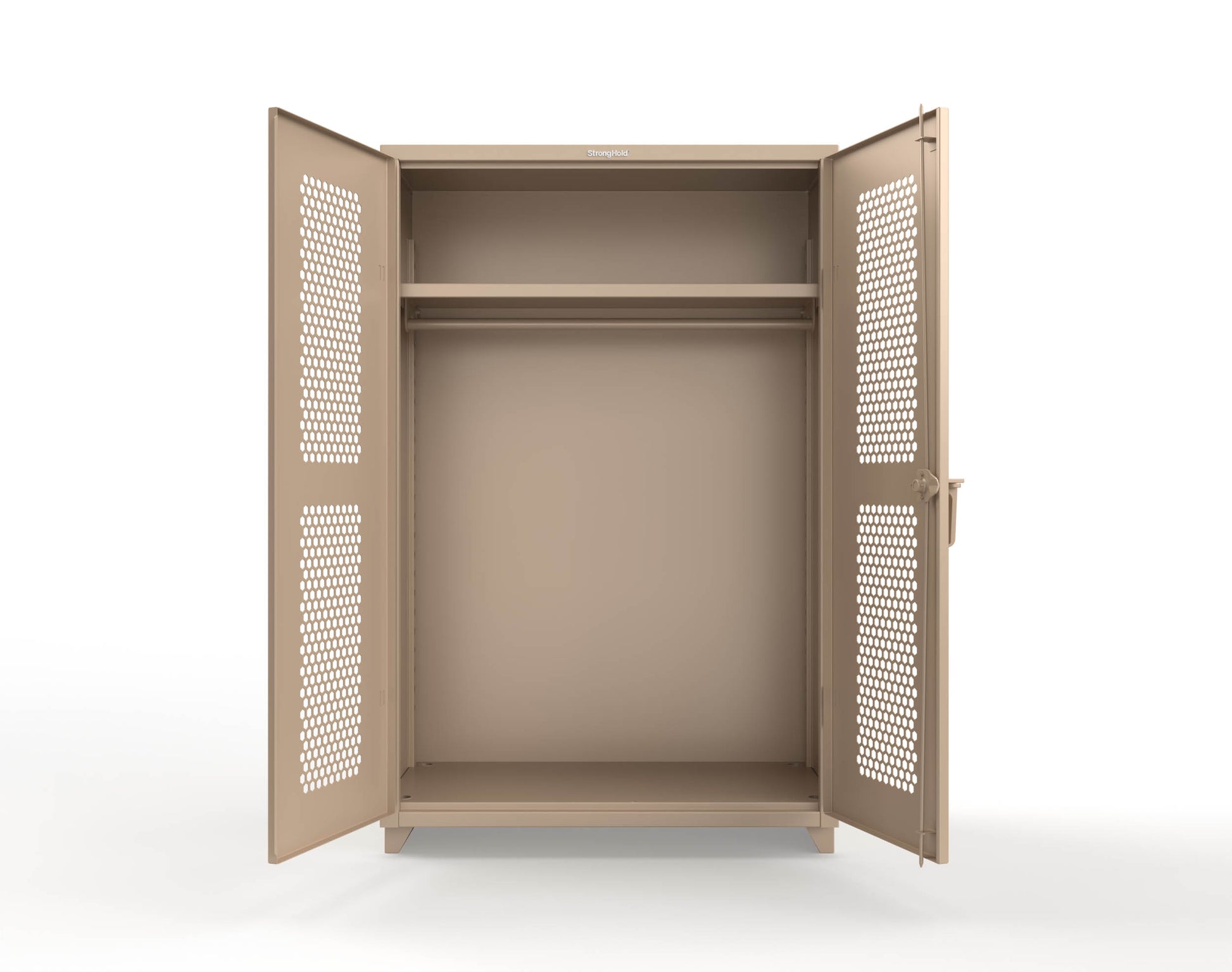  Extra Heavy Duty 14 GA Ventilated (Hex) Uniform Cabinet with Hanger Rod, 1 Shelf - 48 In. W x 24 In. D x 75 In. H - 46-H-WR-241-L-1019