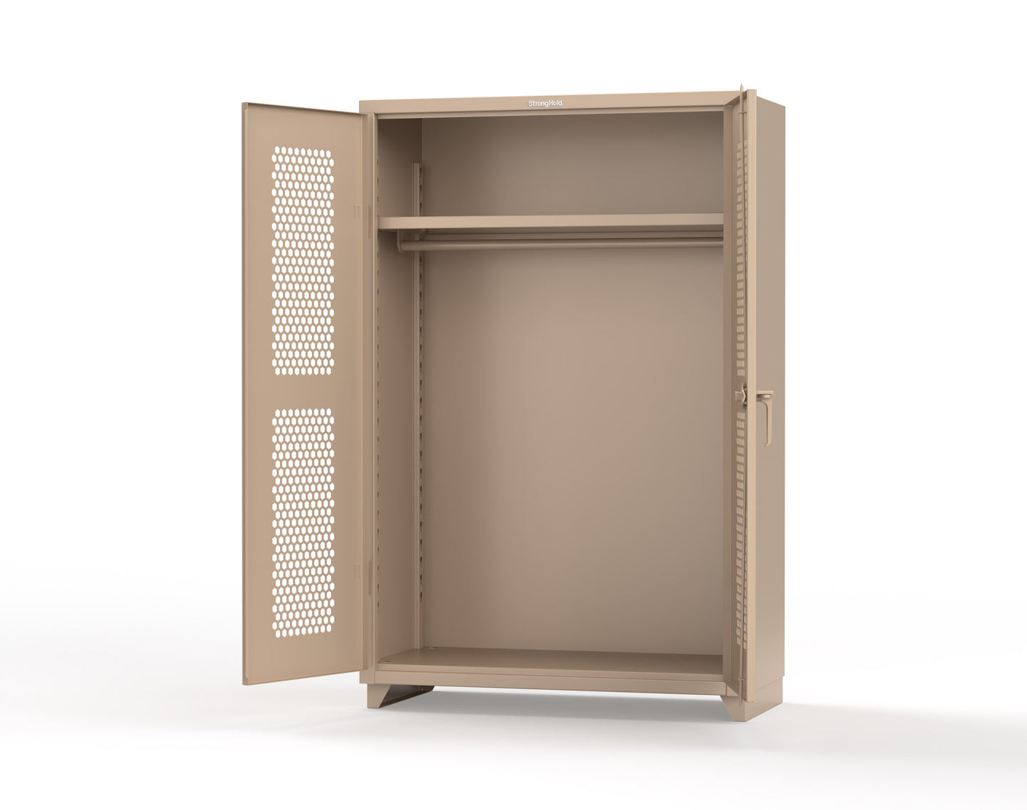  Extra Heavy Duty 14 GA Ventilated (Hex) Uniform Cabinet with Hanger Rod, 1 Shelf - 48 In. W x 24 In. D x 75 In. H - 46-H-WR-241-L-1019