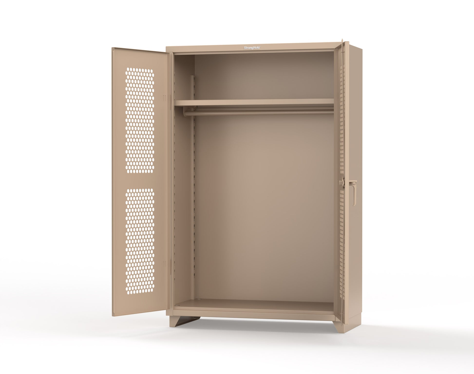 Extra Heavy Duty 14 GA Ventilated (Hex) Uniform Cabinet with Hanger Rod, 1 Shelf - 48 In. W x 24 In. D x 75 In. H - 46-H-WR-241-L-1019