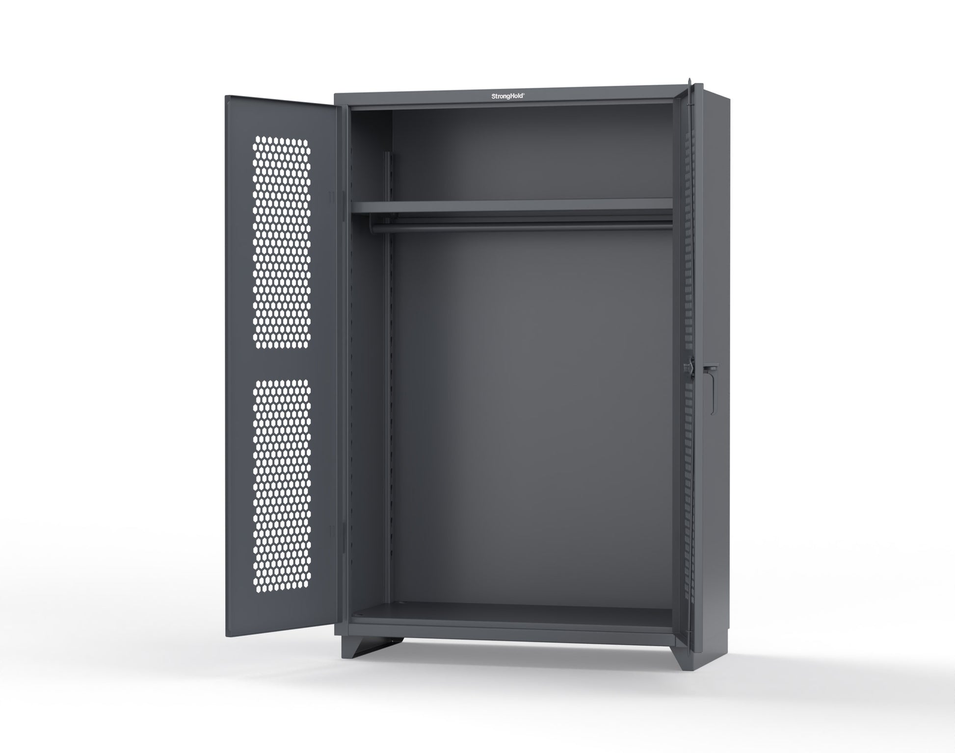  Extra Heavy Duty 14 GA Ventilated (Hex) Uniform Cabinet with Hanger Rod, 1 Shelf - 48 In. W x 24 In. D x 75 In. H - 46-H-WR-241-L-7024