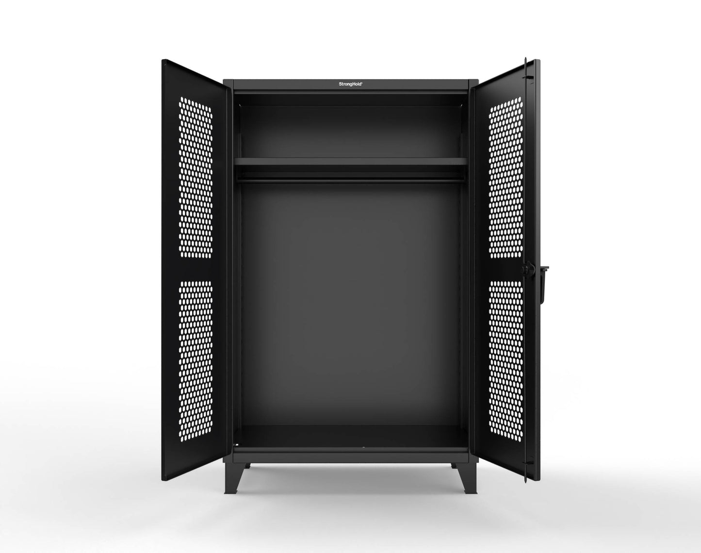 Extreme Duty 12 GA Ventilated (Hex) Uniform Cabinet with Hanger Rod, 1 Shelf - 48 In. W x 24 In. D x 78 In. H - 46-H-WR-241-9005