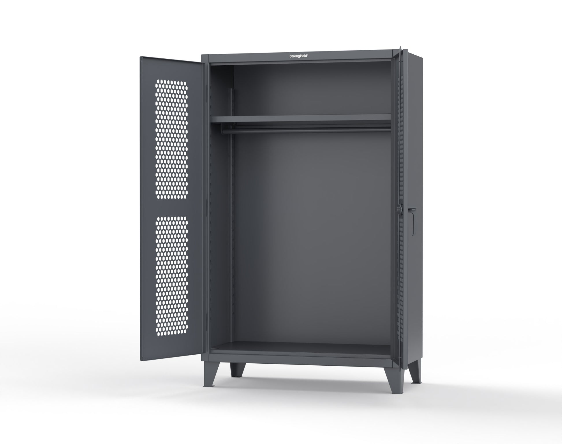 Extreme Duty 12 GA Ventilated (Hex) Uniform Cabinet with Hanger Rod, 1 Shelf - 48 In. W x 24 In. D x 78 In. H - 46-H-WR-241-7024