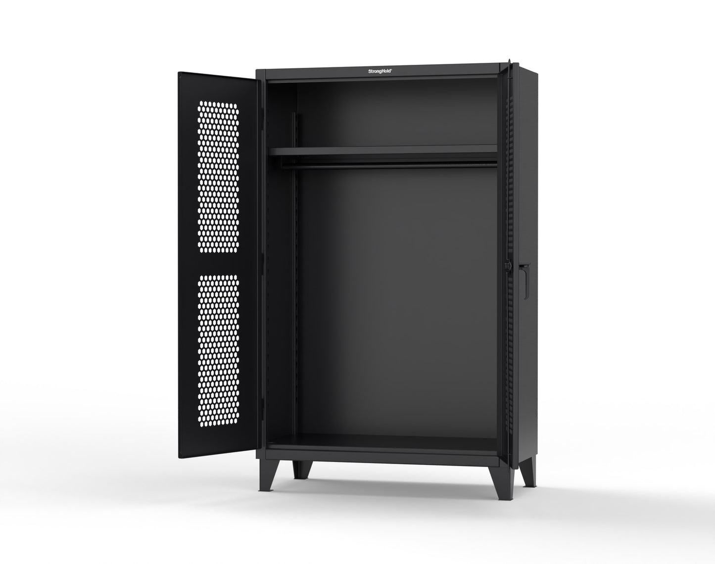 Extreme Duty 12 GA Ventilated (Hex) Uniform Cabinet with Hanger Rod, 1 Shelf - 48 In. W x 24 In. D x 78 In. H - 46-H-WR-241-9005