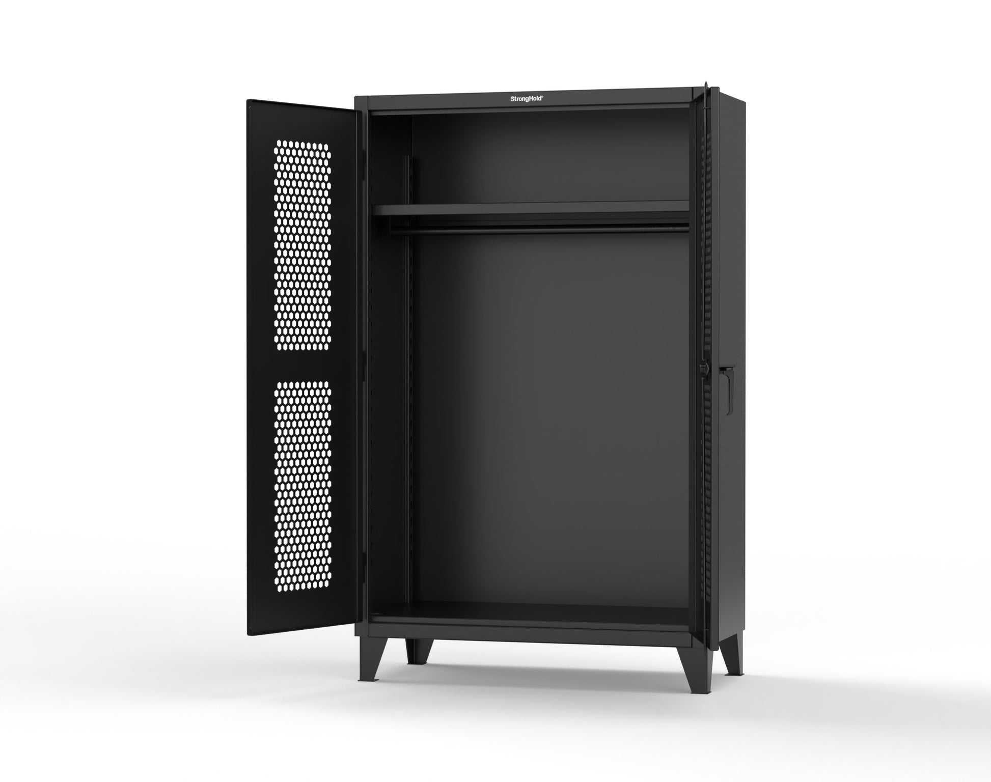 Extreme Duty 12 GA Ventilated (Hex) Uniform Cabinet with Hanger Rod, 1 Shelf - 48 In. W x 24 In. D x 78 In. H - 46-H-WR-241-9005