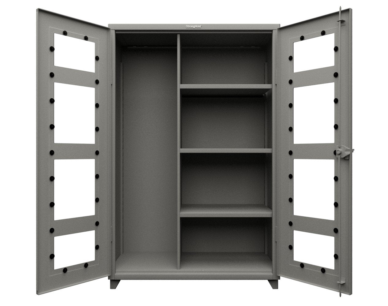 Extra Heavy Duty 14 GA Clear View Janitorial Cabinet with 3 Shelves - 48 In. W x 24 In. D x 75 In. H