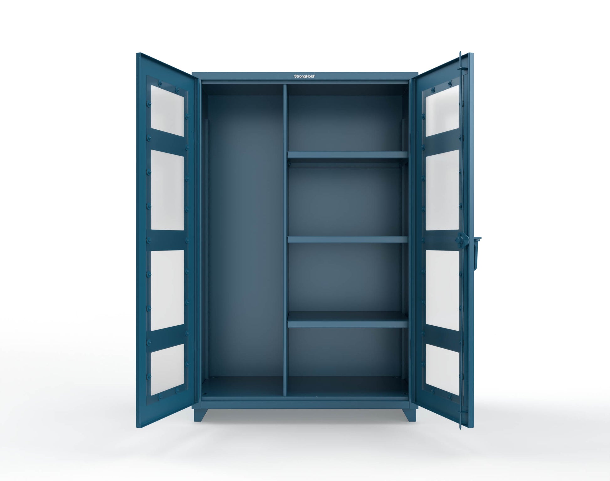 Extra Heavy Duty 14 GA Clear View Janitorial Cabinet with 3 Shelves - 48 In. W x 24 In. D x 75 In. H - 46-LD-BC-243-L-5001
