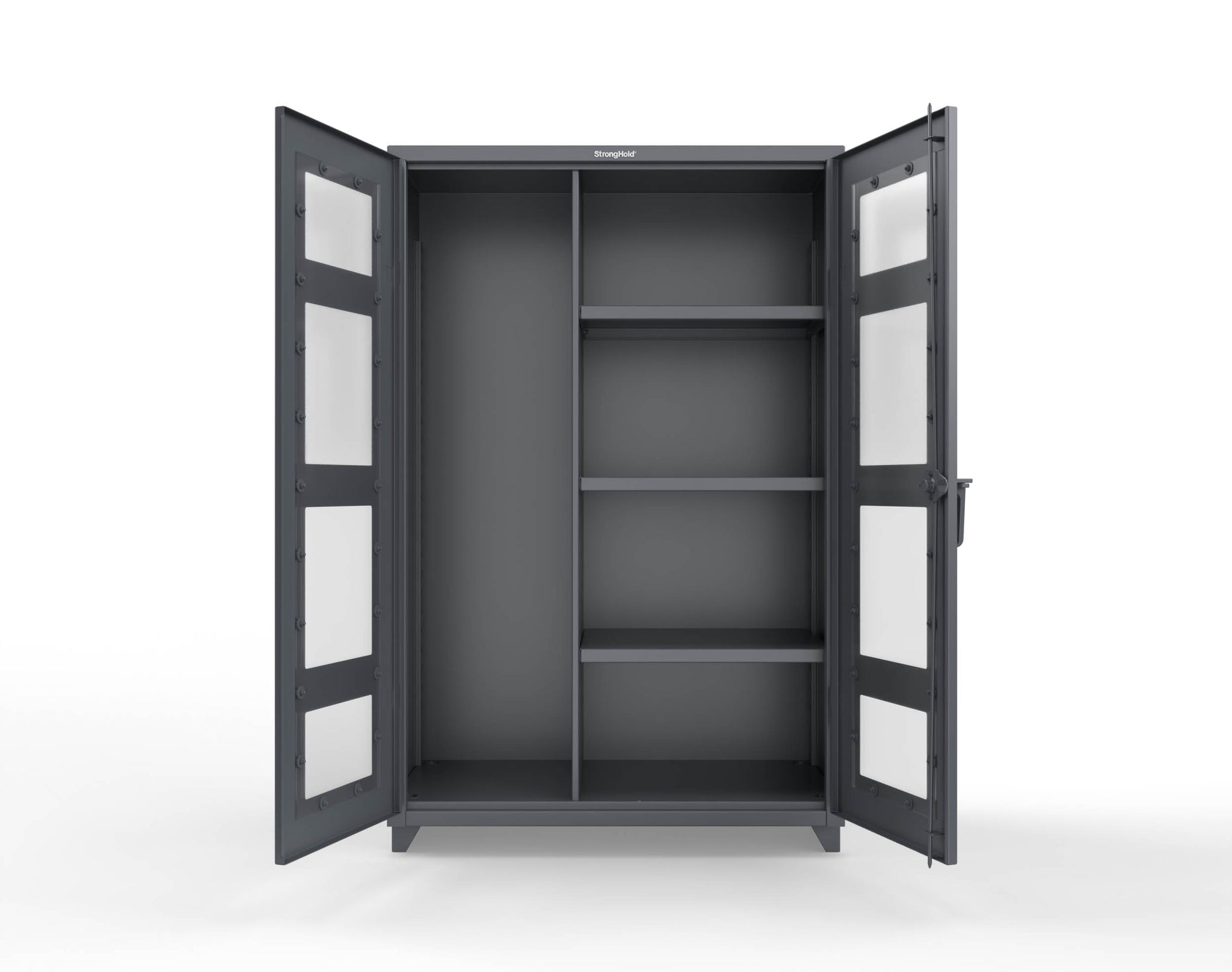 Extra Heavy Duty 14 GA Clear View Janitorial Cabinet with 3 Shelves - 48 In. W x 24 In. D x 75 In. H - 46-LD-BC-243-L-7024