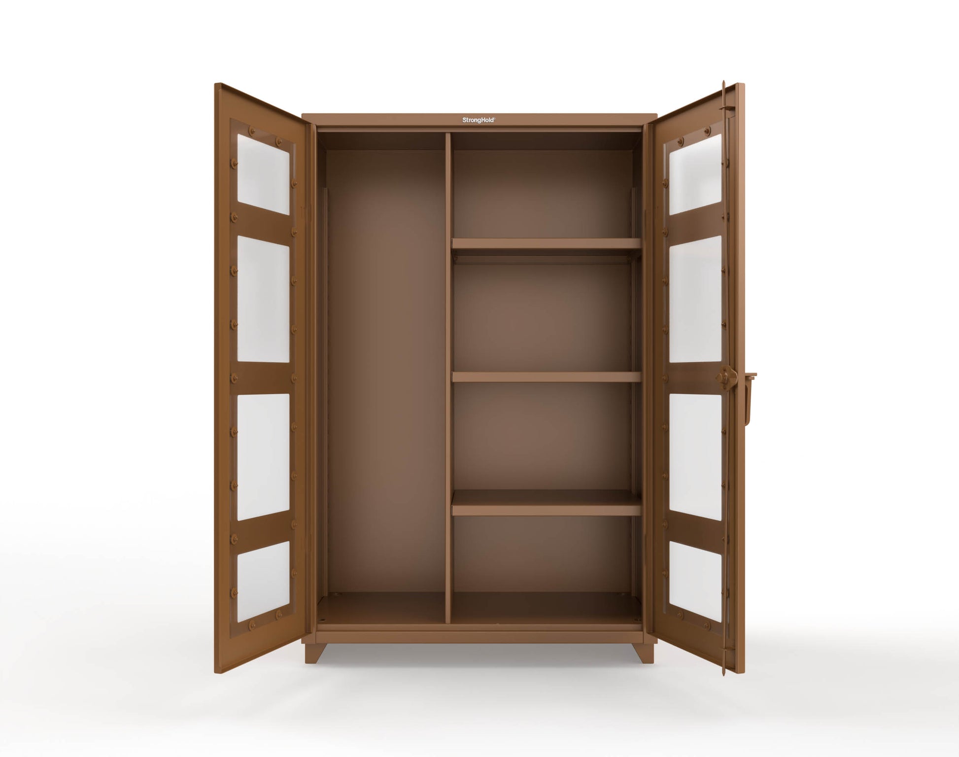 Extra Heavy Duty 14 GA Clear View Janitorial Cabinet with 3 Shelves - 48 In. W x 24 In. D x 75 In. H - 46-LD-BC-243-L-8008