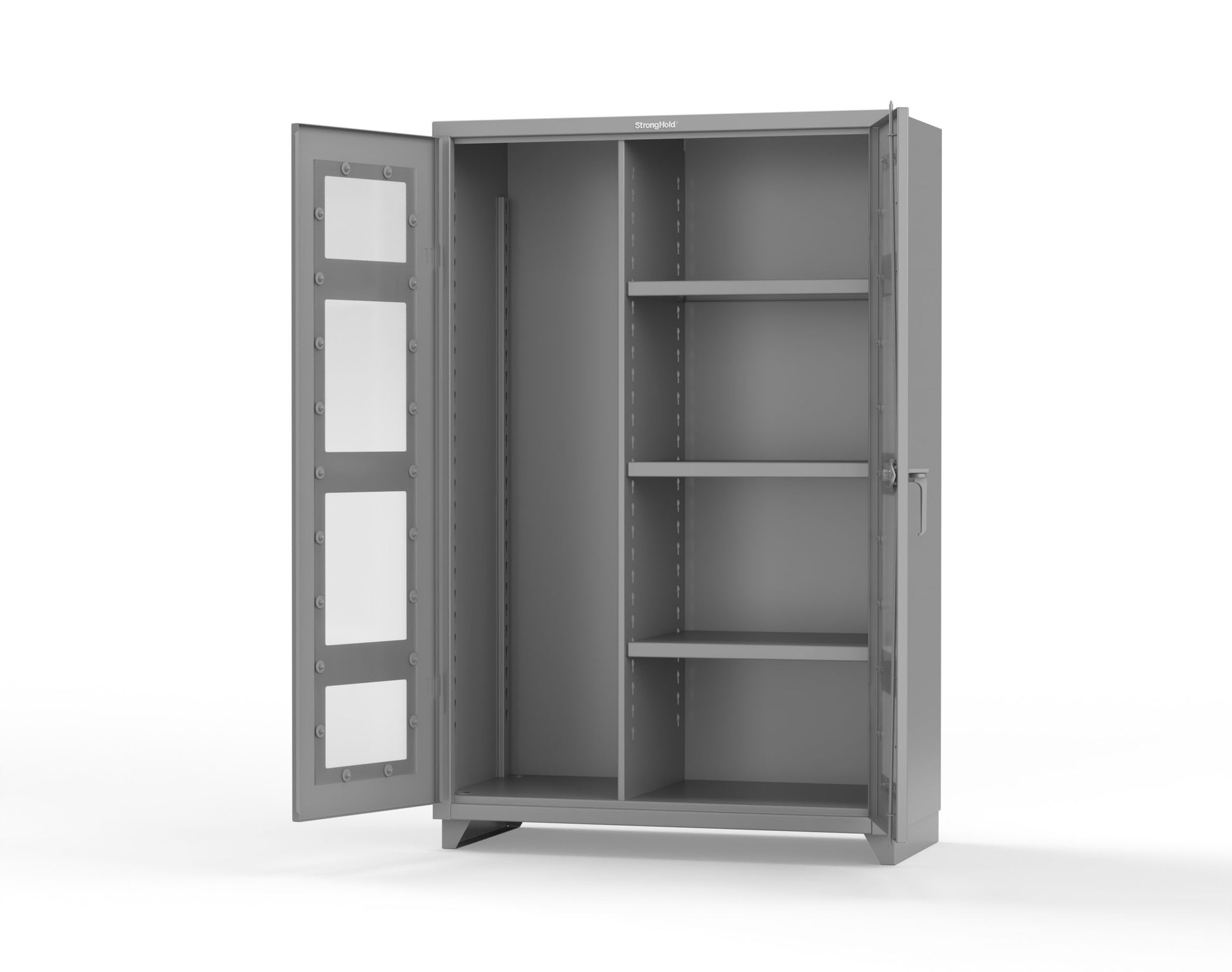 Extra Heavy Duty 14 GA Clear View Janitorial Cabinet with 3 Shelves - 48 In. W x 24 In. D x 75 In. H - 46-LD-BC-243-L-7037