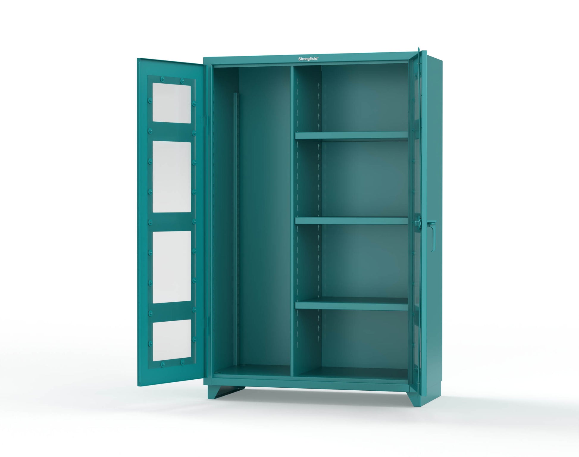 Extra Heavy Duty 14 GA Clear View Janitorial Cabinet with 3 Shelves - 48 In. W x 24 In. D x 75 In. H - 46-LD-BC-243-L-5021