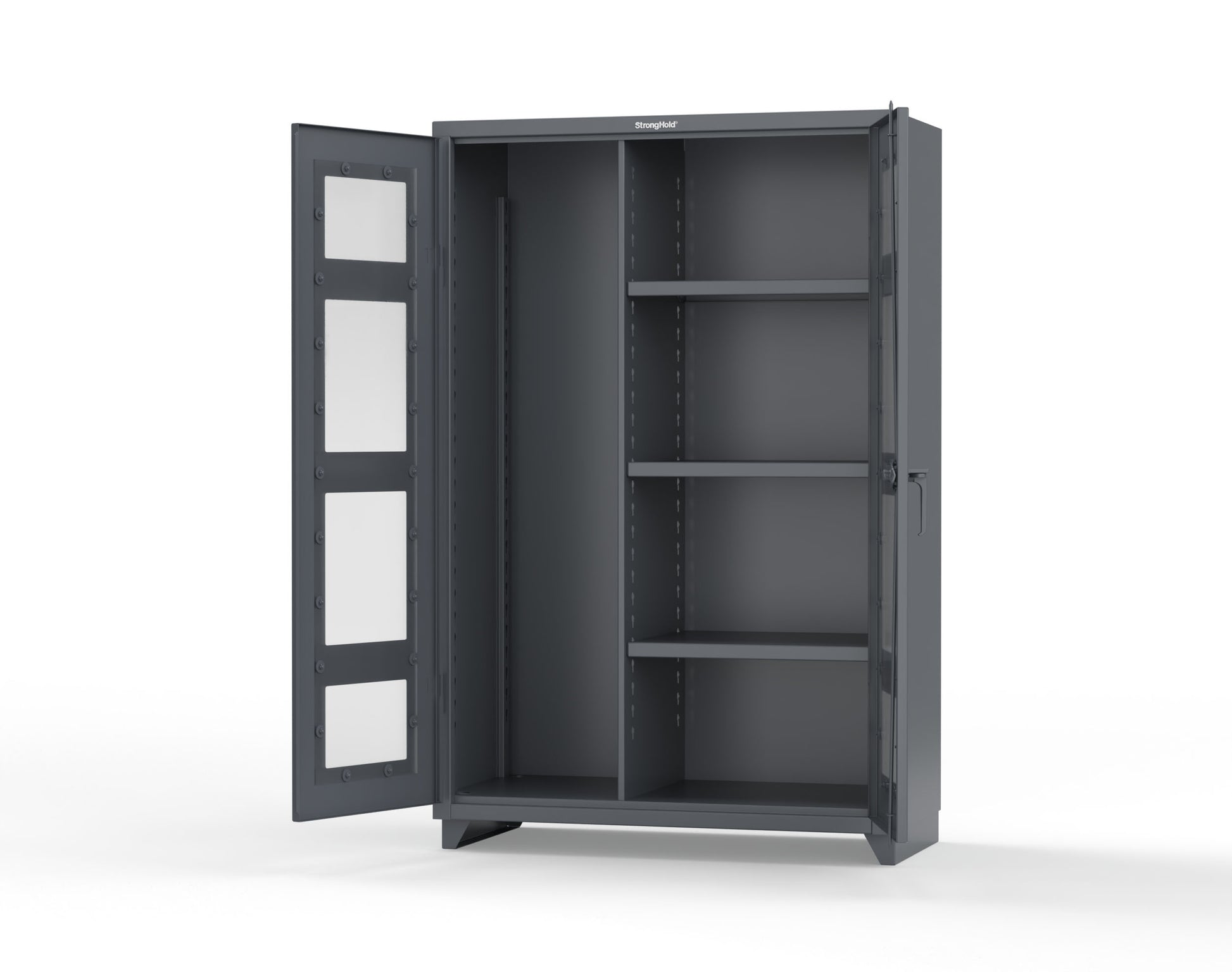 Extra Heavy Duty 14 GA Clear View Janitorial Cabinet with 3 Shelves - 48 In. W x 24 In. D x 75 In. H - 46-LD-BC-243-L-7024