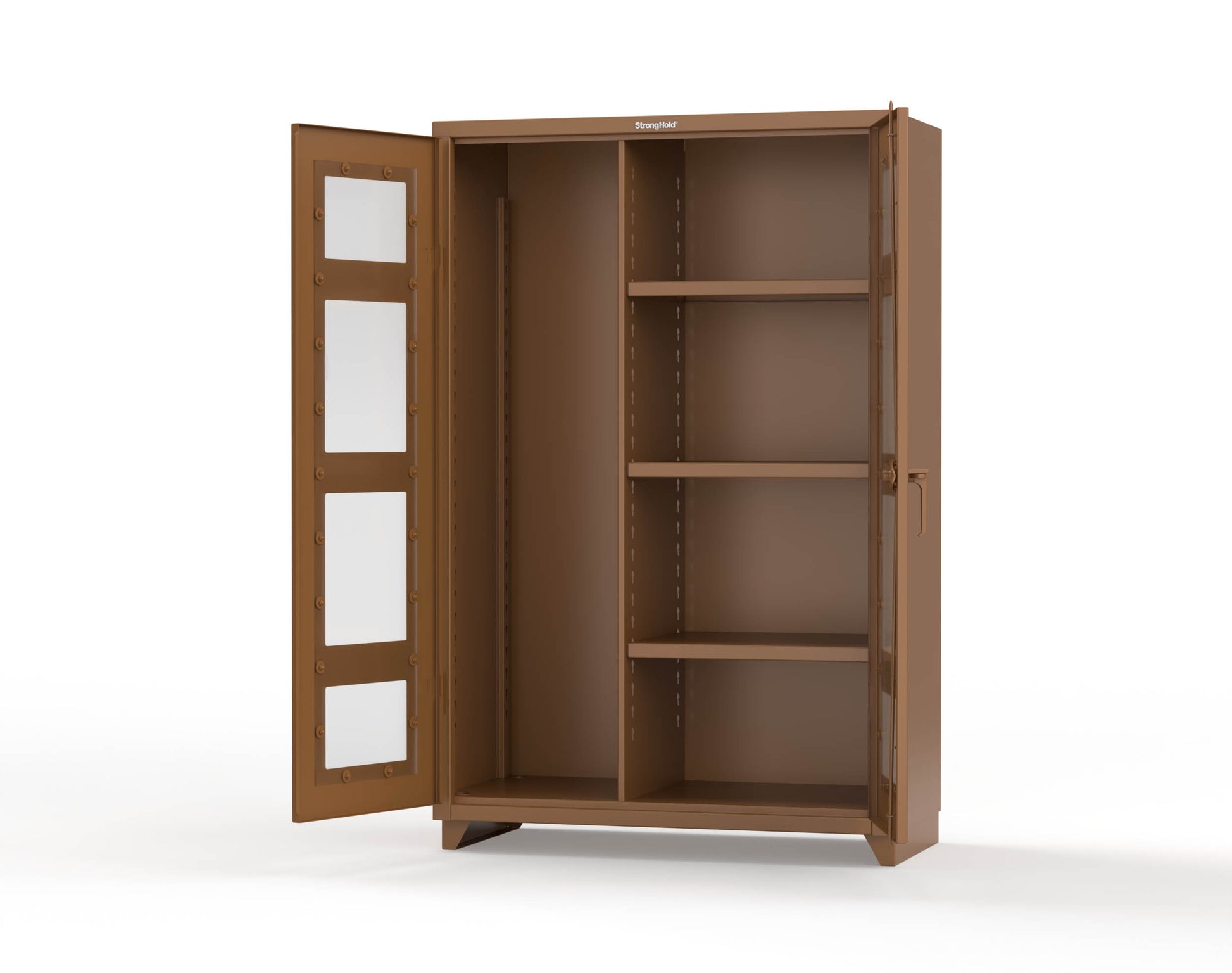 Extra Heavy Duty 14 GA Clear View Janitorial Cabinet with 3 Shelves - 48 In. W x 24 In. D x 75 In. H - 46-LD-BC-243-L-8008