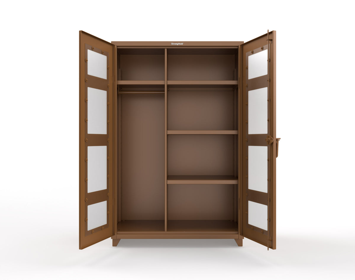 Extra Heavy Duty 14 GA Clear View Uniform Cabinet with 4 Shelves - 48 In. W x 24 In. D x 75 In. H - 46-LD-W-244-L-8025