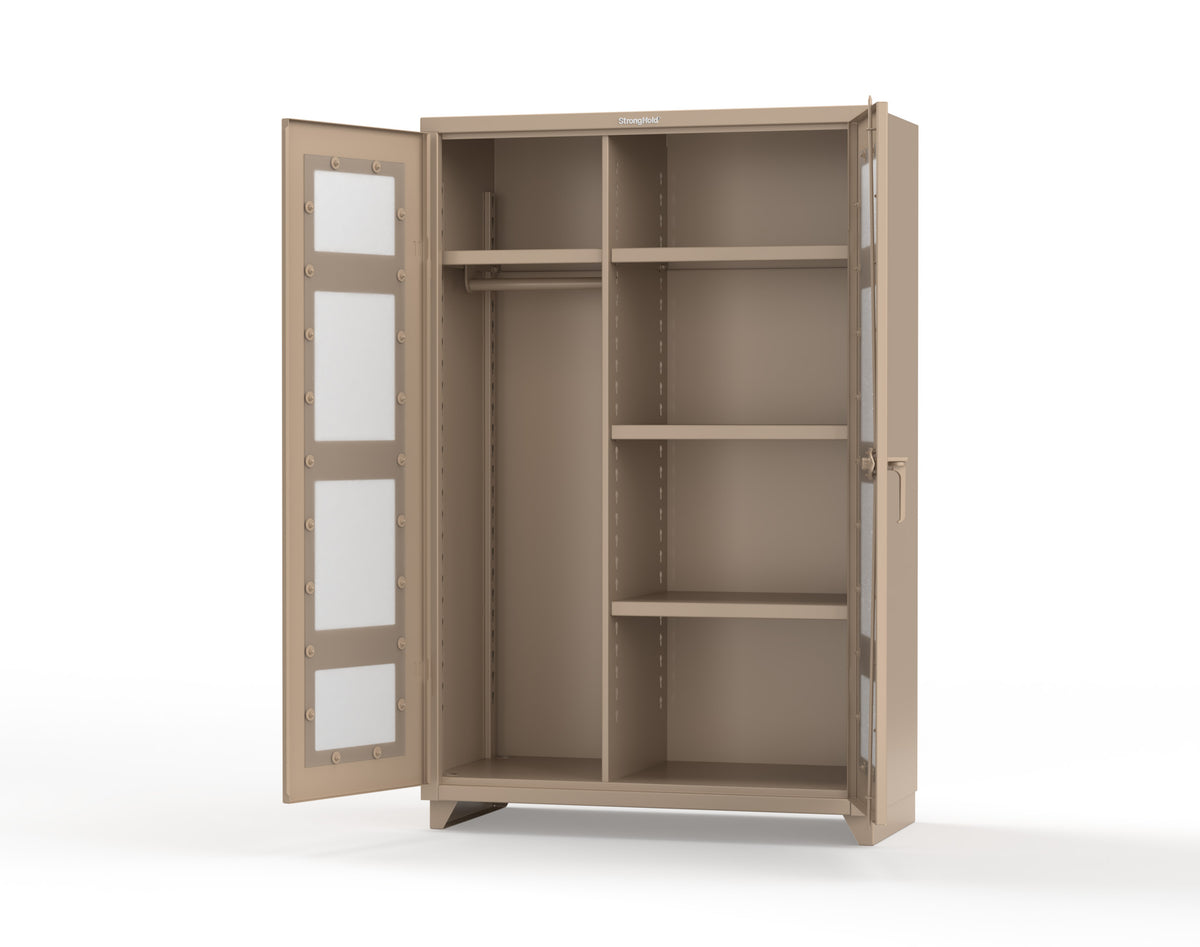 Extra Heavy Duty 14 GA Clear View Uniform Cabinet with 4 Shelves - 48 In. W x 24 In. D x 75 In. H - 46-LD-W-244-L-1019