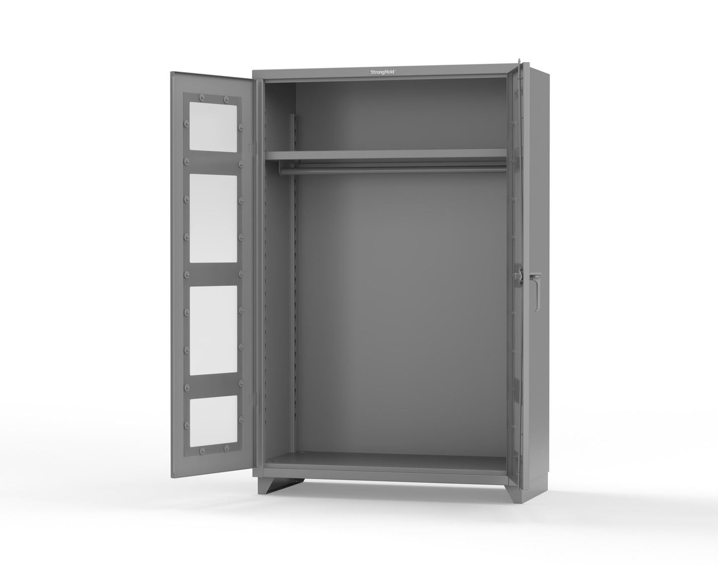 Extra Heavy Duty 14 GA Clear View Uniform Cabinet with Hanger Rod, 1 Shelf - 48 In. W x 24 In. D x 75 In. H - 46-LD-WR-241-L-7037