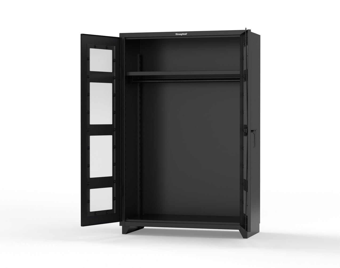 Extra Heavy Duty 14 GA Clear View Uniform Cabinet with Hanger Rod, 1 Shelf - 48 In. W x 24 In. D x 75 In. H - 46-LD-WR-241-L-9005