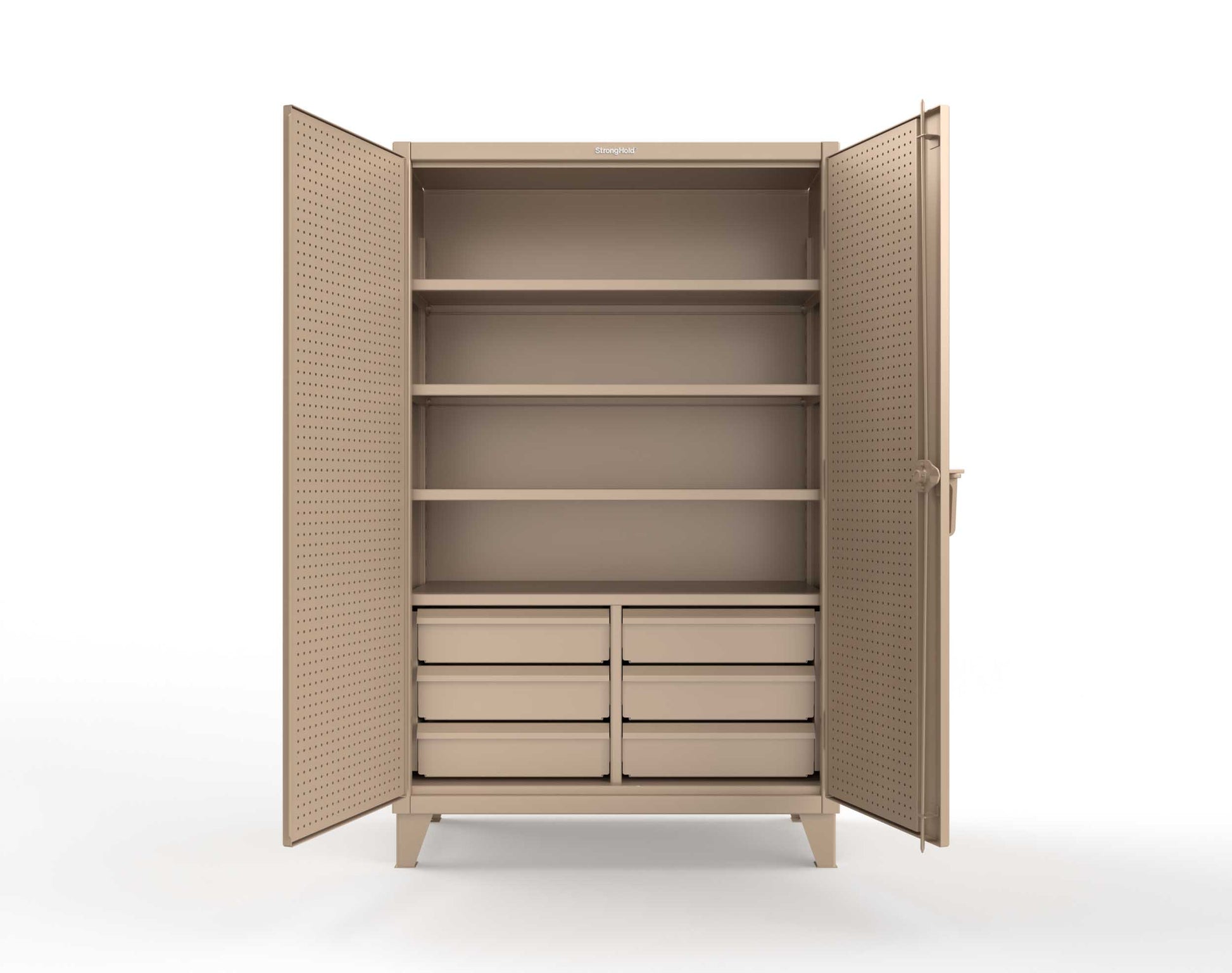 Extreme Duty 12 GA Cabinet with 4 Slide-Out Shelves, 6 Half-Width Drawers with Dividers - 48 In. W x 24 In. D x 78 In. H - 46-PB-244SOS-6/5DBPH-1019