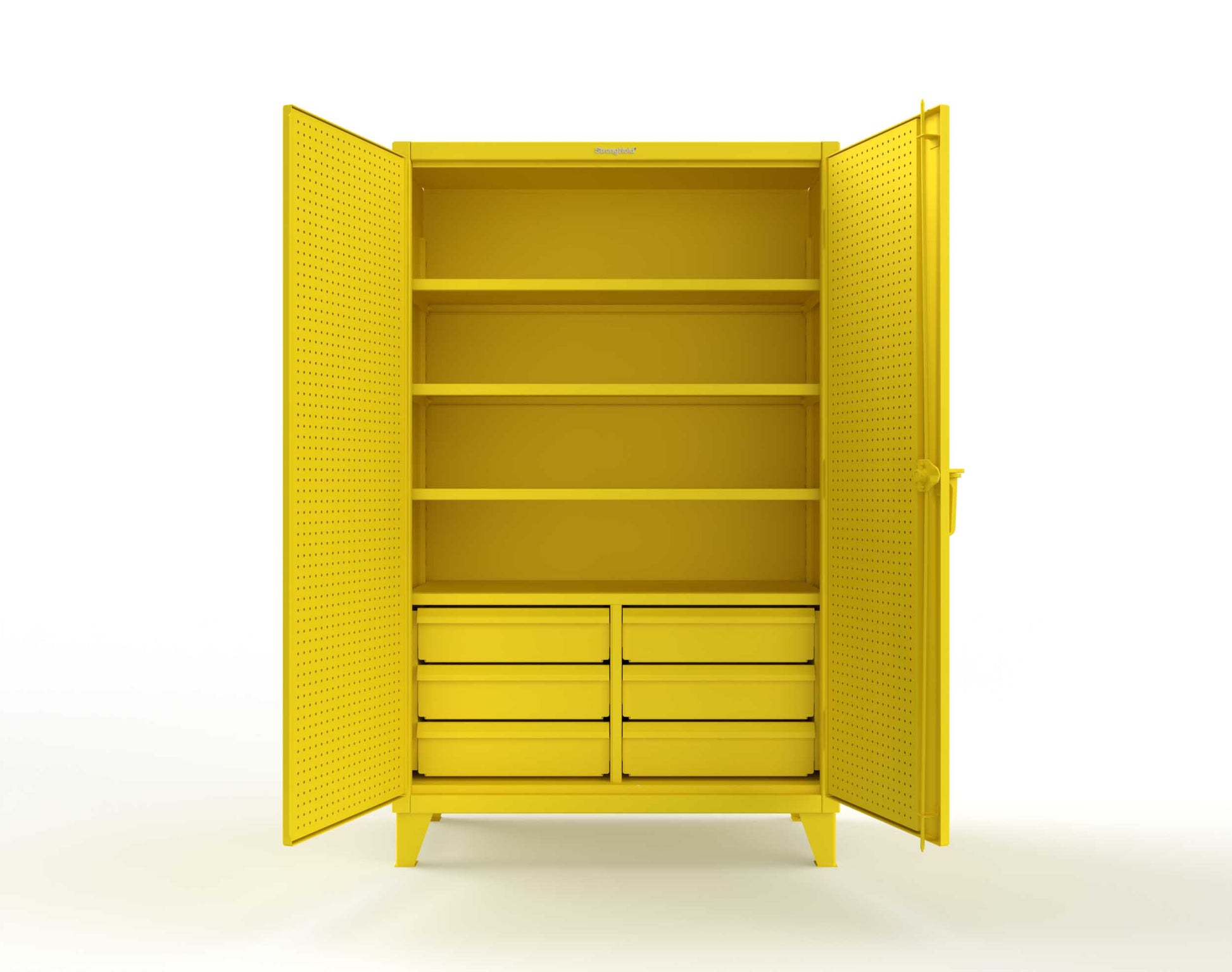 Extreme Duty 12 GA Cabinet with 4 Slide-Out Shelves, 6 Half-Width Drawers with Dividers - 48 In. W x 24 In. D x 78 In. H - 46-PB-244SOS-6/5DBPH-1021