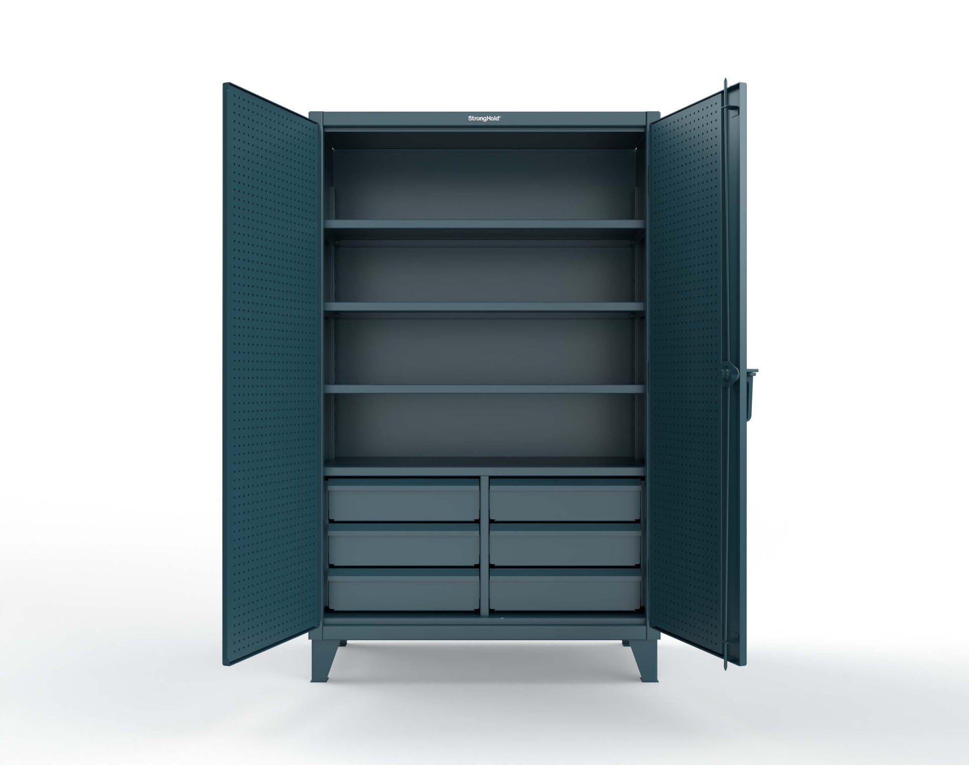 Extreme Duty 12 GA Cabinet with 4 Slide-Out Shelves, 6 Half-Width Drawers with Dividers - 48 In. W x 24 In. D x 78 In. H - 46-PB-244SOS-6/5DBPH-5001
