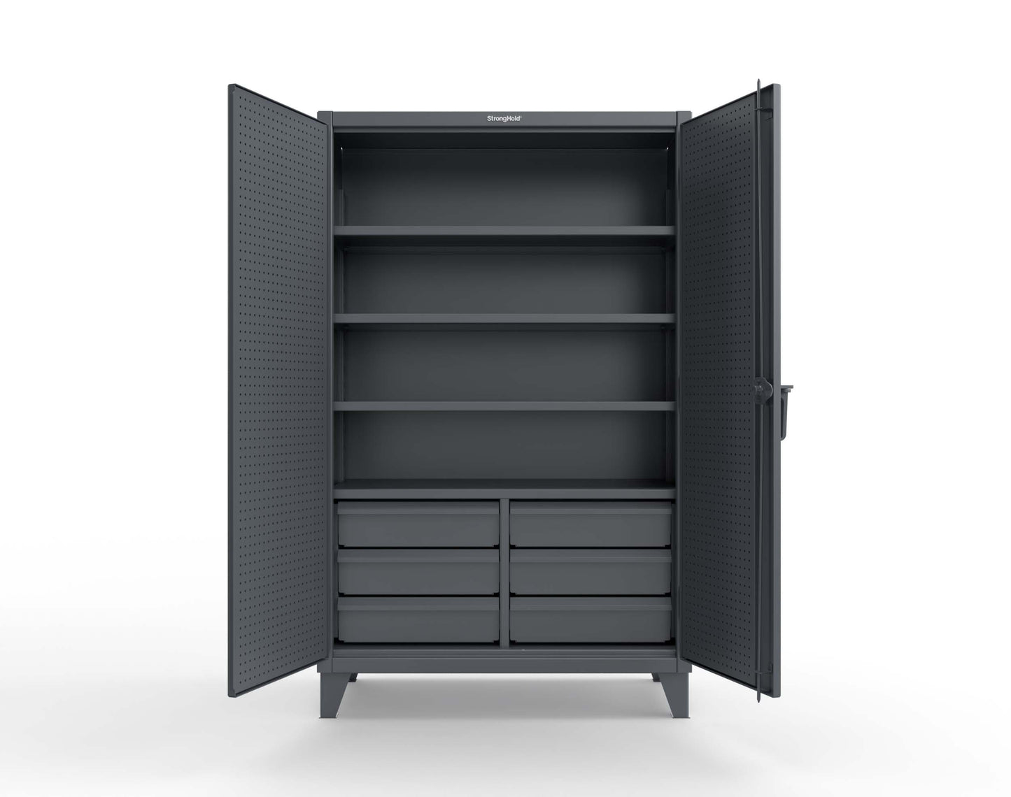 Extreme Duty 12 GA Cabinet with 4 Slide-Out Shelves, 6 Half-Width Drawers with Dividers - 48 In. W x 24 In. D x 78 In. H - 46-PB-244SOS-6/5DBPH-9005