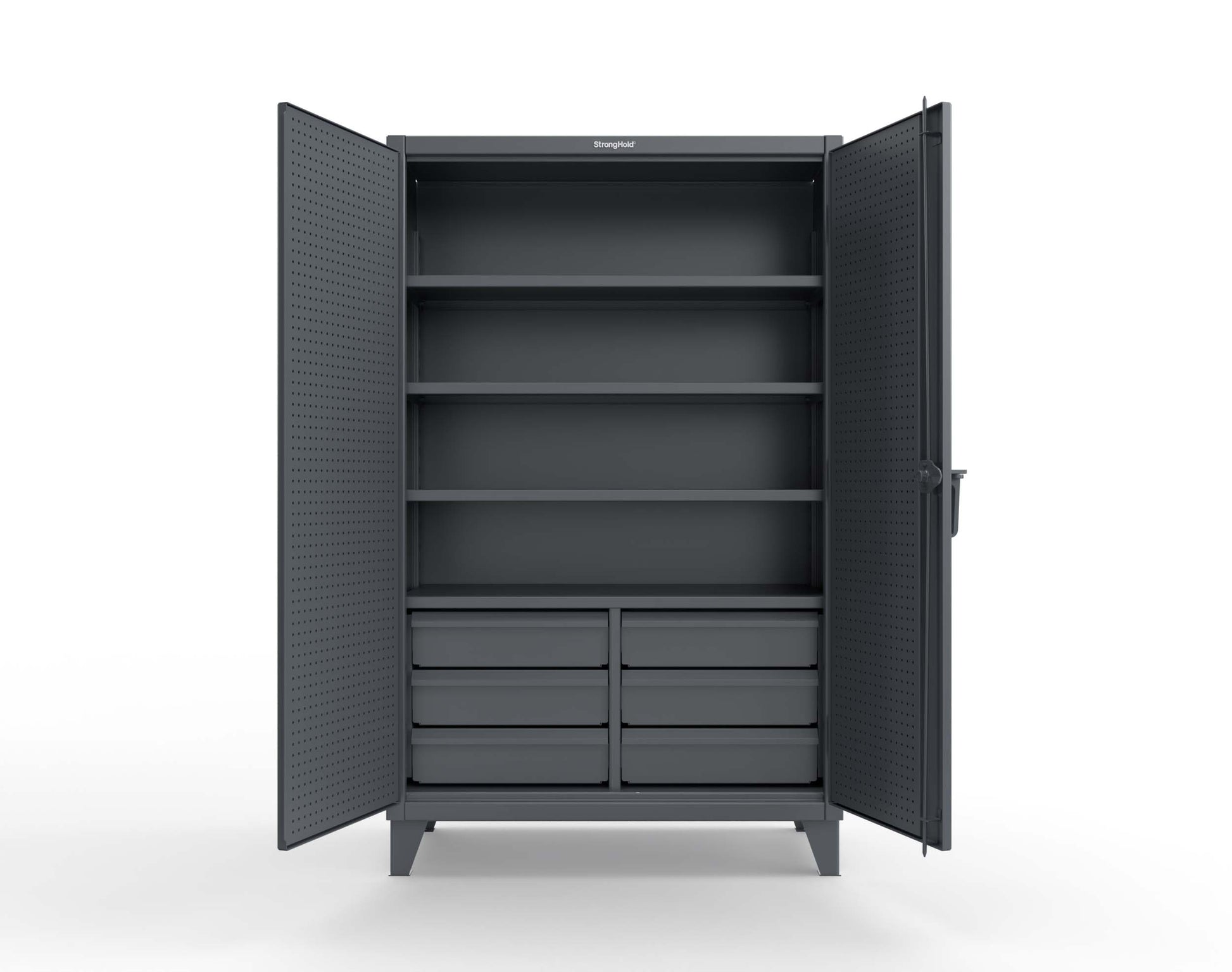 Extreme Duty 12 GA Cabinet with 4 Slide-Out Shelves, 6 Half-Width Drawers with Dividers - 48 In. W x 24 In. D x 78 In. H - 46-PB-244SOS-6/5DBPH-9005