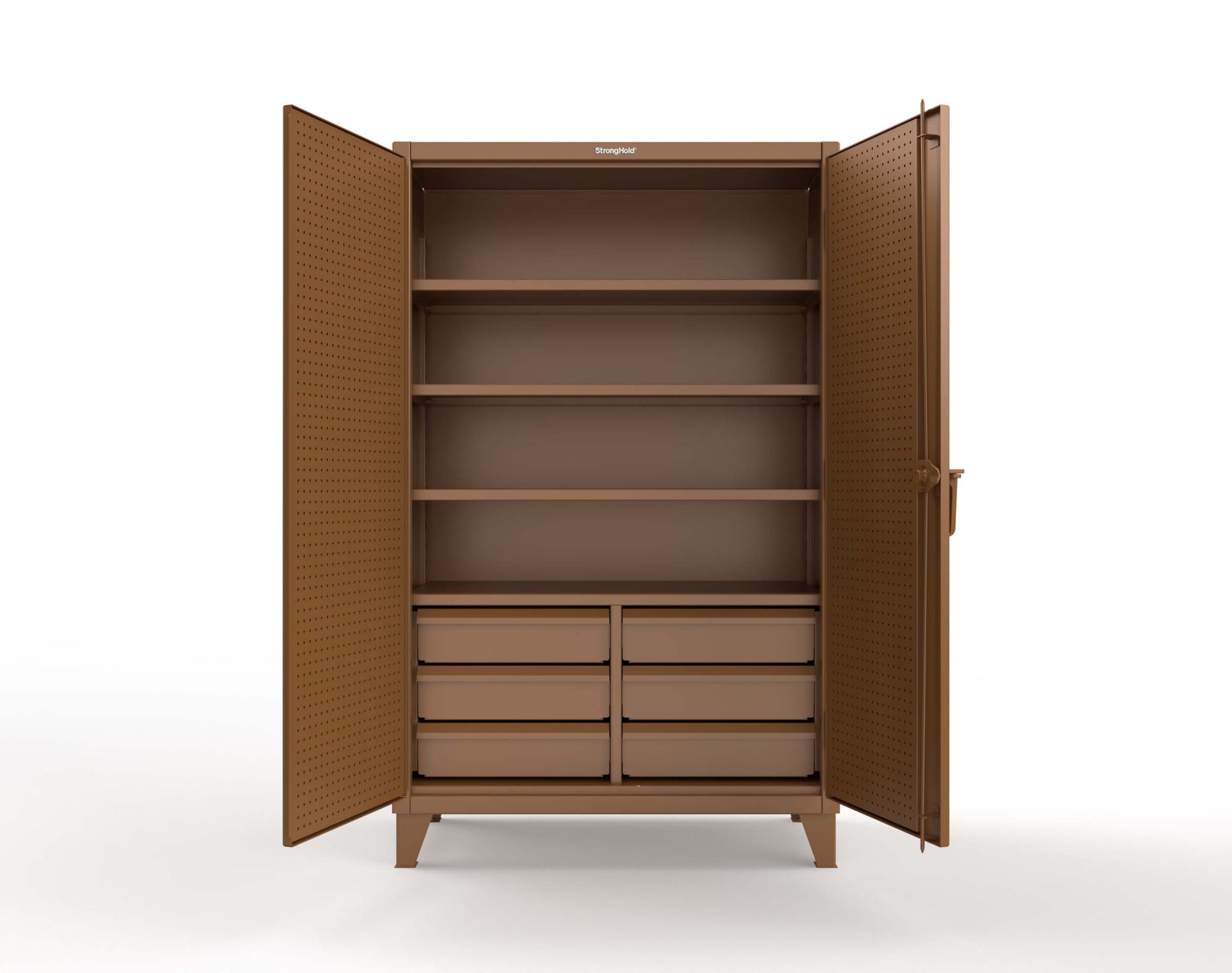 Extreme Duty 12 GA Cabinet with 4 Slide-Out Shelves, 6 Half-Width Drawers with Dividers - 48 In. W x 24 In. D x 78 In. H - 46-PB-244SOS-6/5DBPH-8008