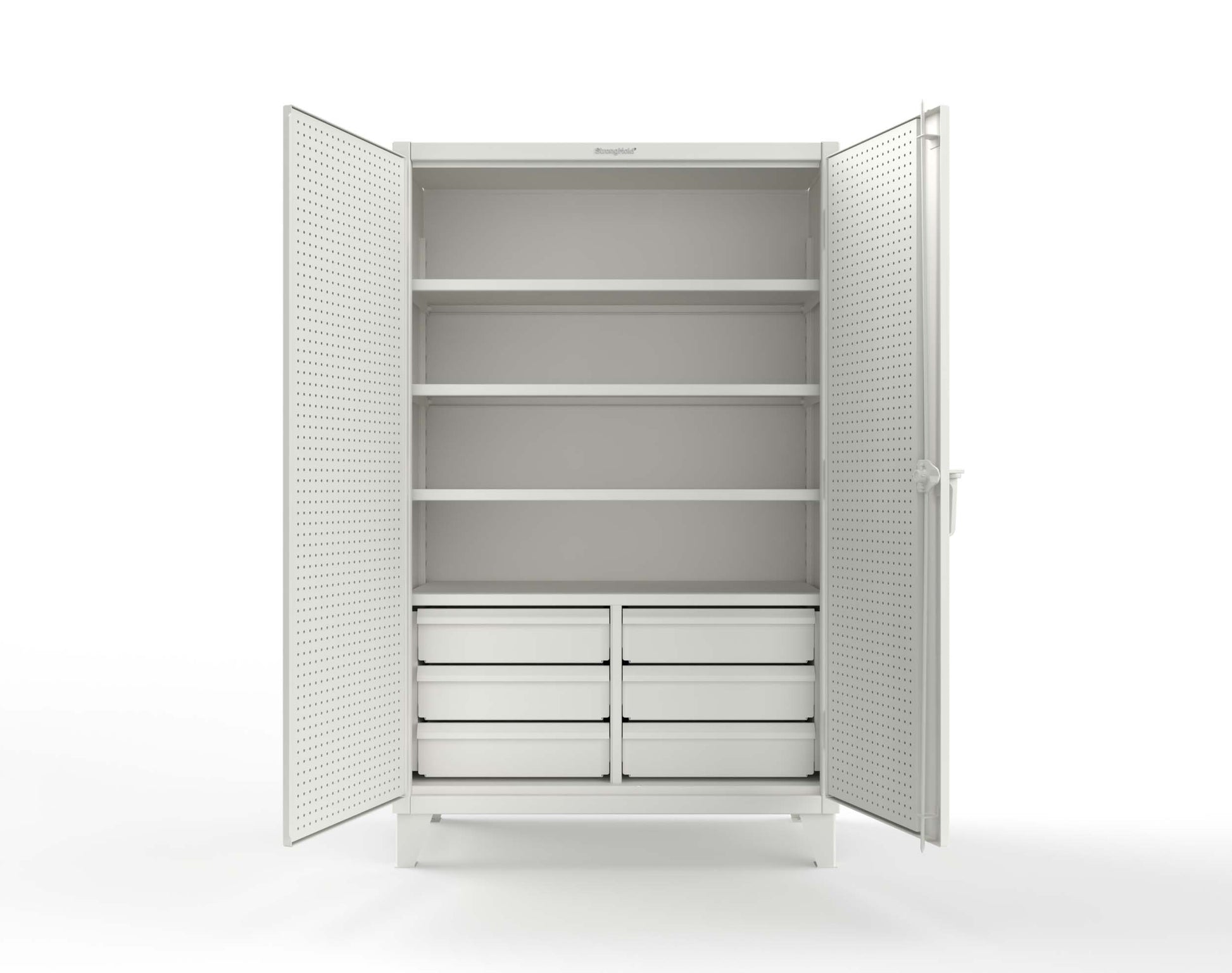 Extreme Duty 12 GA Cabinet with 4 Slide-Out Shelves, 6 Half-Width Drawers with Dividers - 48 In. W x 24 In. D x 78 In. H - 46-PB-244SOS-6/5DBPH-9003