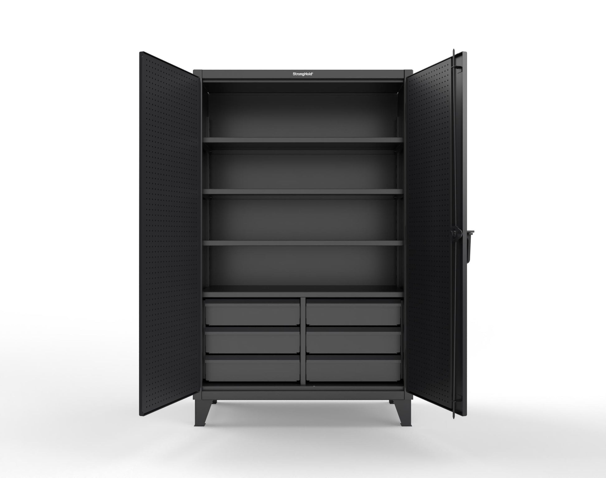 Extreme Duty 12 GA Cabinet with 4 Slide-Out Shelves, 6 Half-Width Drawers with Dividers - 48 In. W x 24 In. D x 78 In. H - 46-PB-244SOS-6/5DBPH-9005