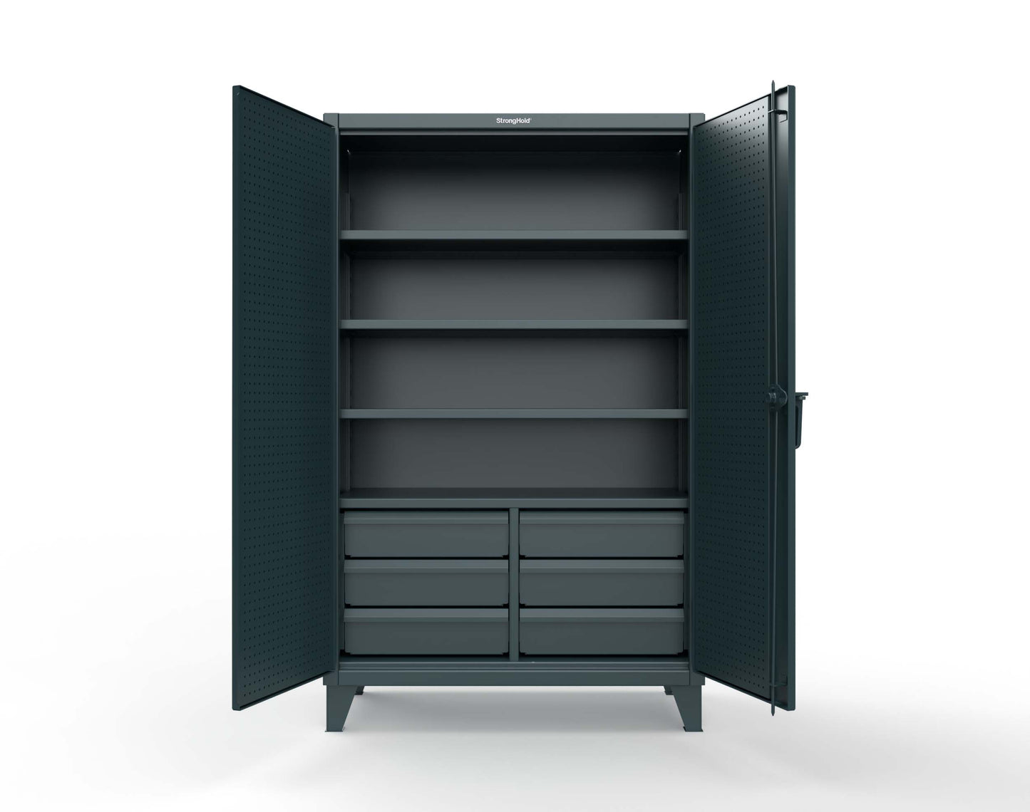 Extreme Duty 12 GA Cabinet with 4 Slide-Out Shelves, 6 Half-Width Drawers with Dividers - 48 In. W x 24 In. D x 78 In. H - 46-PB-244SOS-6/5DBPH-5001