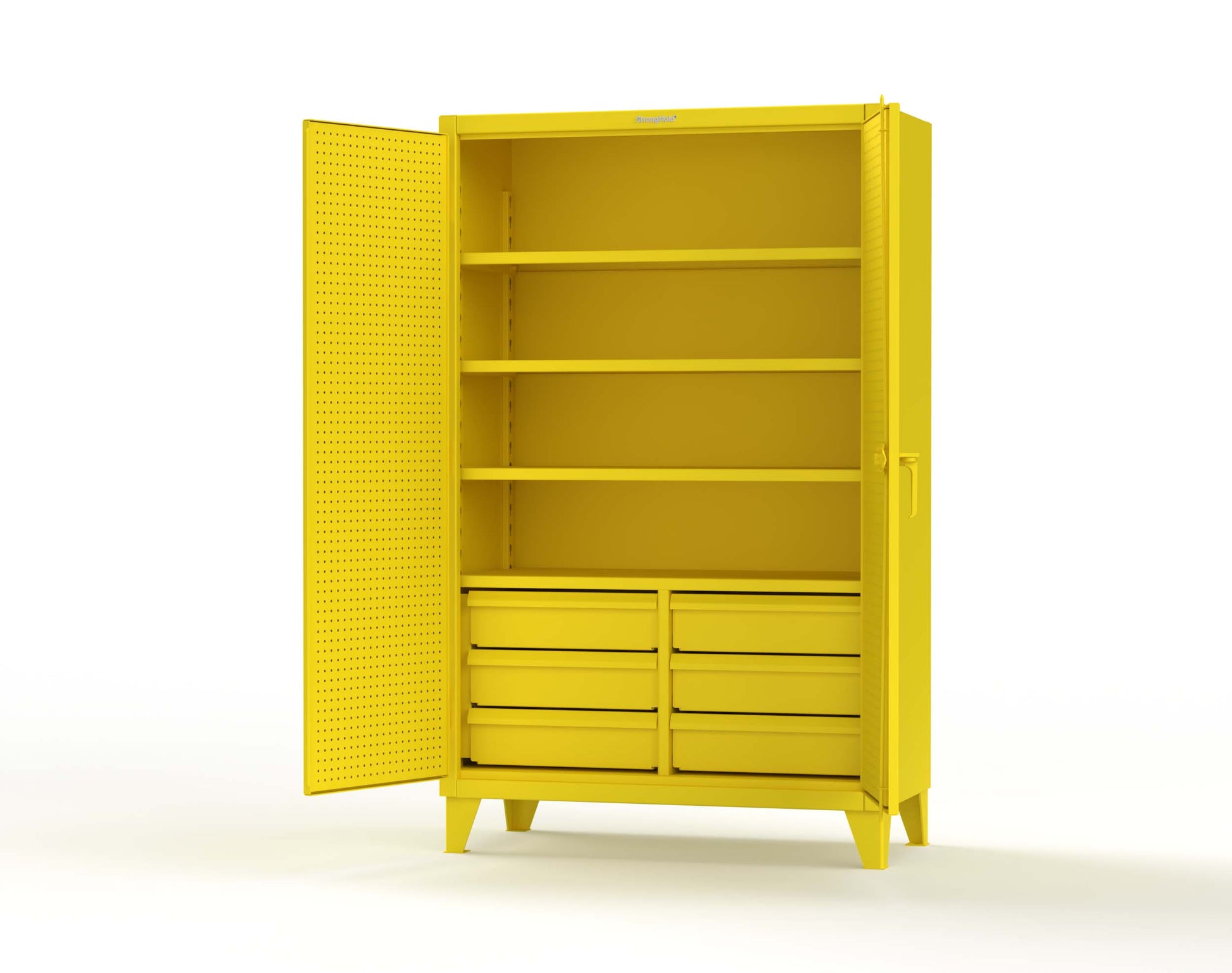 Extreme Duty 12 GA Cabinet with 4 Slide-Out Shelves, 6 Half-Width Drawers with Dividers - 48 In. W x 24 In. D x 78 In. H - 46-PB-244SOS-6/5DBPH-1021