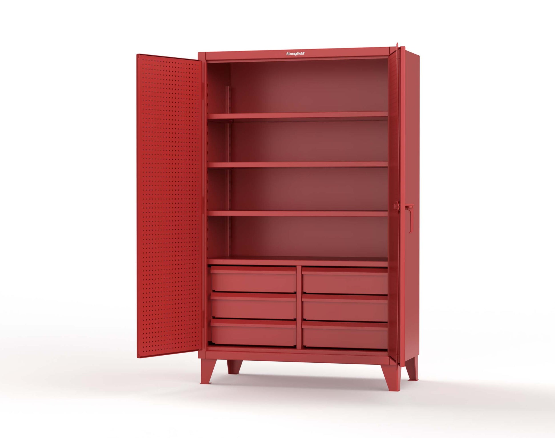 Extreme Duty 12 GA Cabinet with 4 Slide-Out Shelves, 6 Half-Width Drawers with Dividers - 48 In. W x 24 In. D x 78 In. H - 46-PB-244SOS-6/5DBPH-3001
