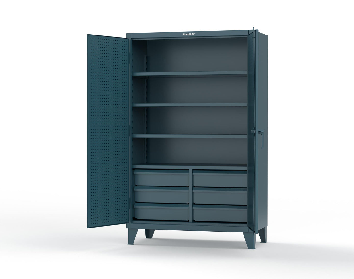 Extreme Duty 12 GA Cabinet with 4 Slide-Out Shelves, 6 Half-Width Drawers with Dividers - 48 In. W x 24 In. D x 78 In. H - 46-PB-244SOS-6/5DBPH-5001