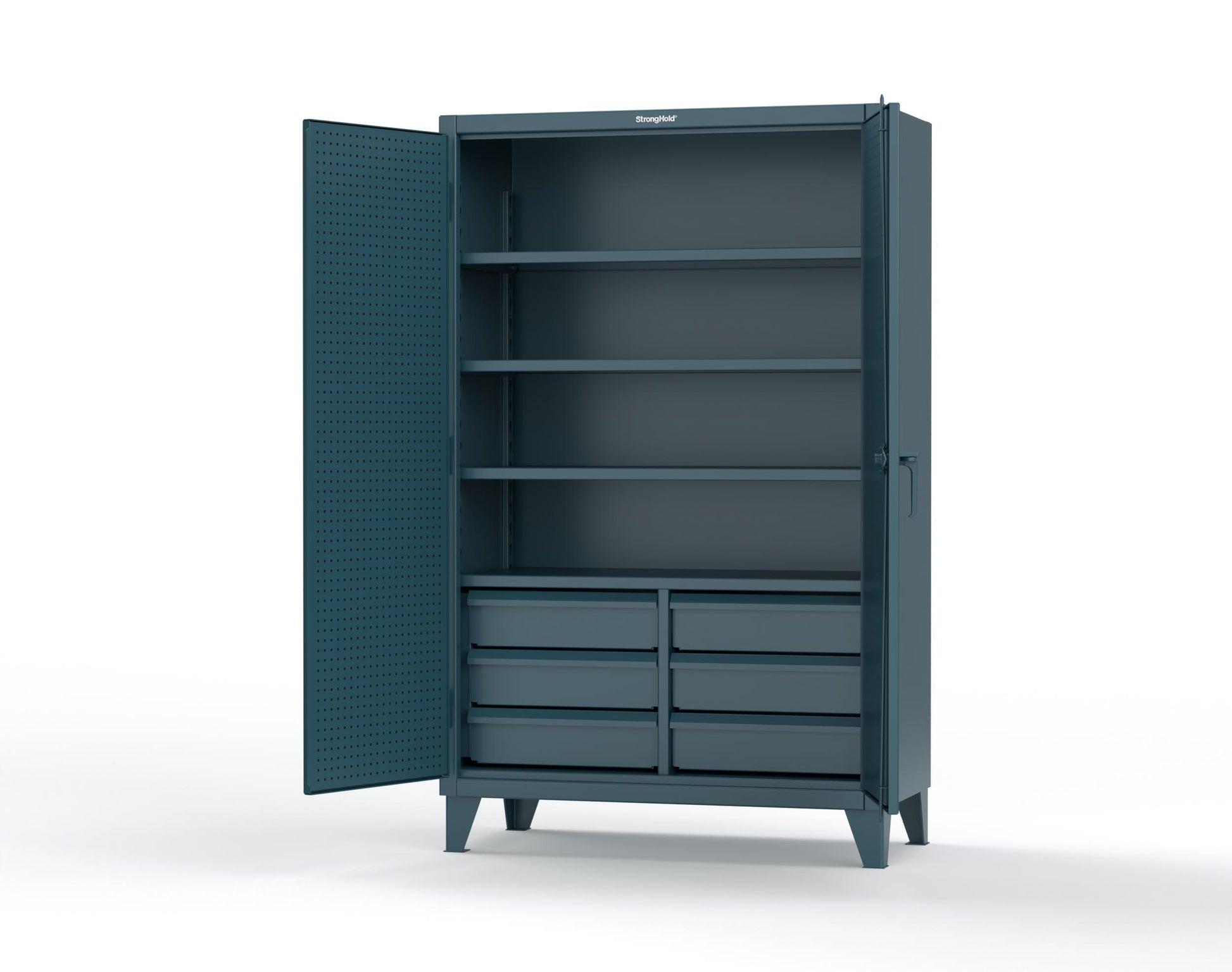 Extreme Duty 12 GA Cabinet with 4 Slide-Out Shelves, 6 Half-Width Drawers with Dividers - 48 In. W x 24 In. D x 78 In. H - 46-PB-244SOS-6/5DBPH-5001