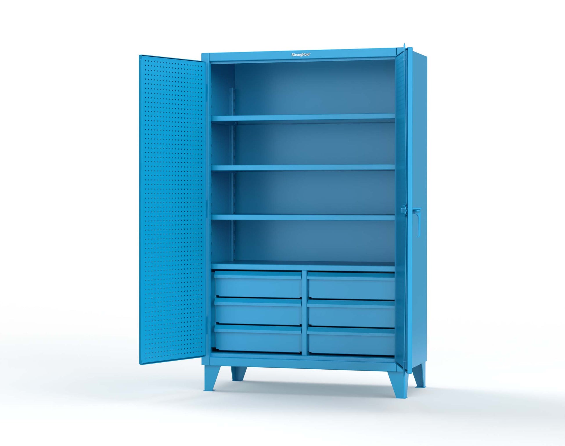 Extreme Duty 12 GA Cabinet with 4 Slide-Out Shelves, 6 Half-Width Drawers with Dividers - 48 In. W x 24 In. D x 78 In. H - 46-PB-244SOS-6/5DBPH-5012