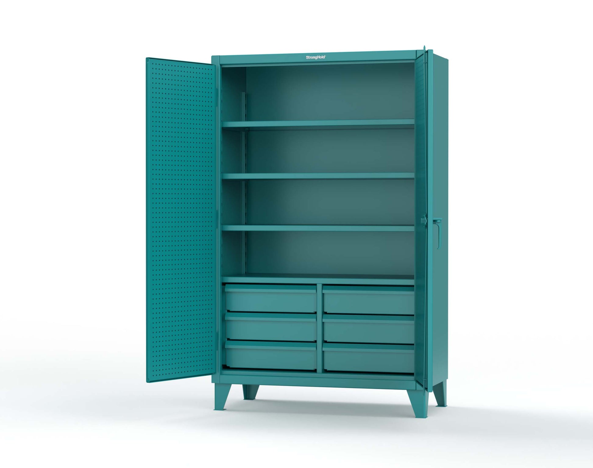 Extreme Duty 12 GA Cabinet with 4 Slide-Out Shelves, 6 Half-Width Drawers with Dividers - 48 In. W x 24 In. D x 78 In. H - 46-PB-244SOS-6/5DBPH-5021
