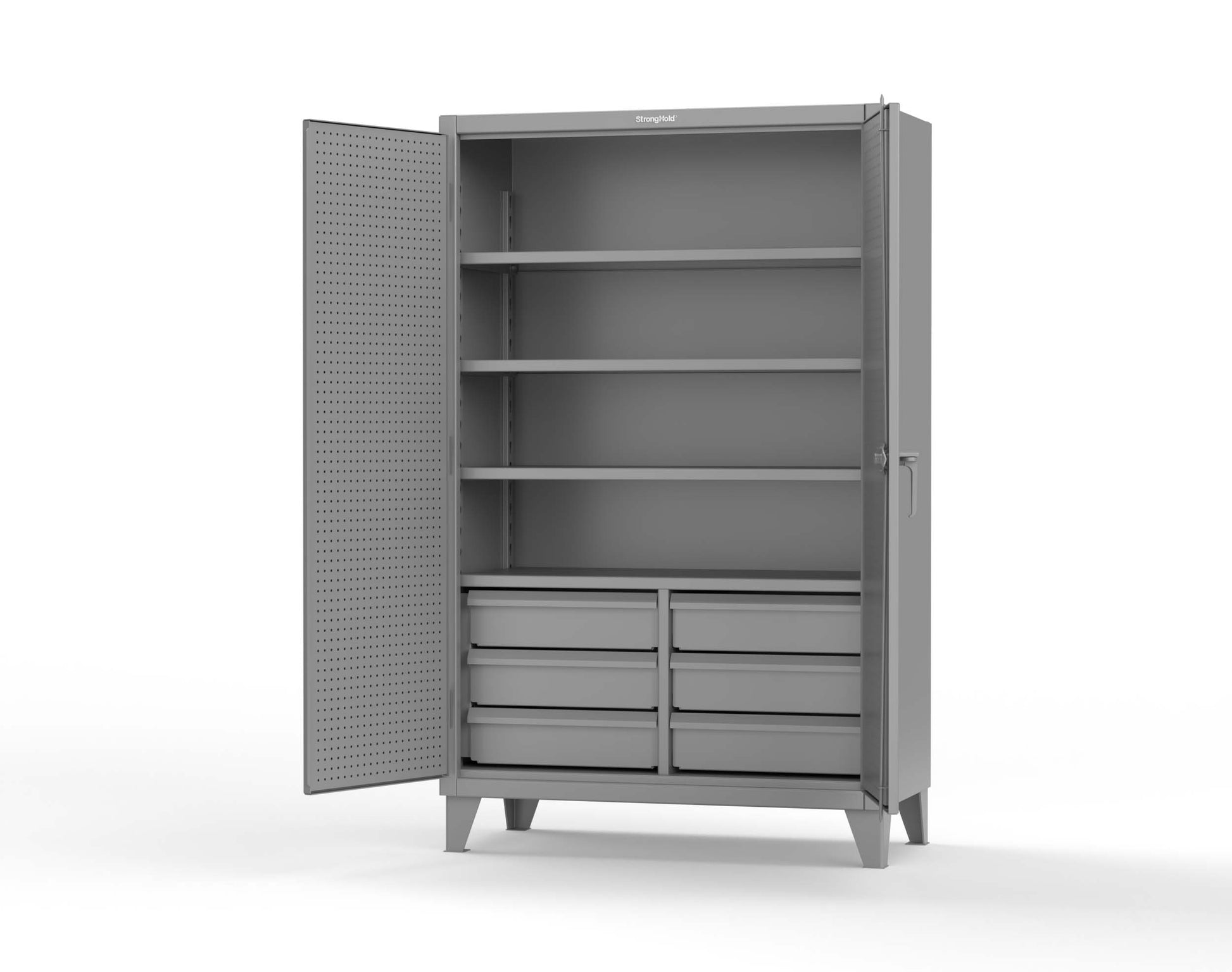 Extreme Duty 12 GA Cabinet with 4 Slide-Out Shelves, 6 Half-Width Drawers with Dividers - 48 In. W x 24 In. D x 78 In. H - 46-PB-244SOS-6/5DBPH-7037