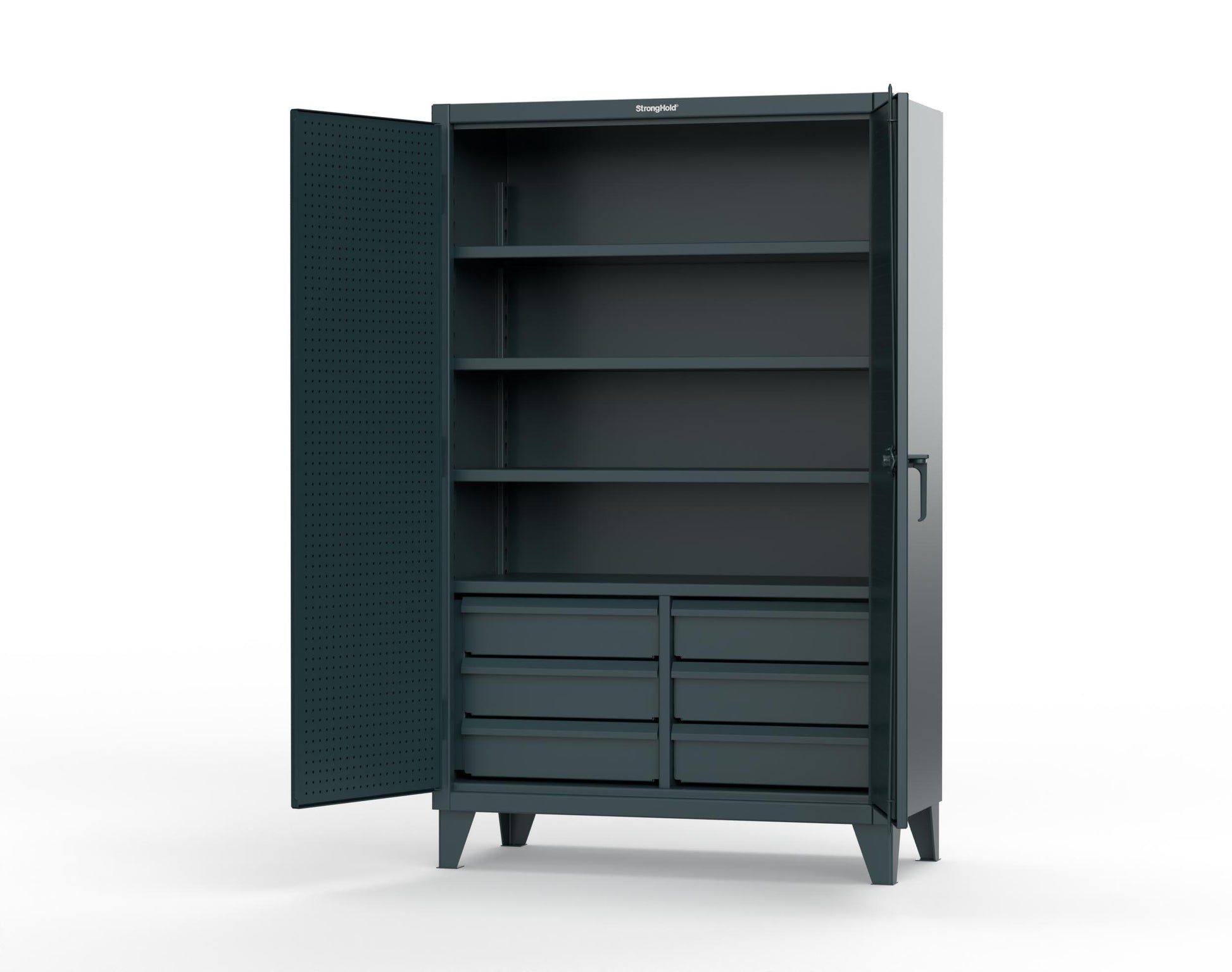 Extreme Duty 12 GA Cabinet with 4 Slide-Out Shelves, 6 Half-Width Drawers with Dividers - 48 In. W x 24 In. D x 78 In. H - 46-PB-244SOS-6/5DBPH-5001