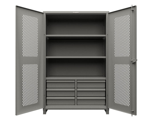 Extra Heavy Duty 14 GA Ventilated (Diamond) Cabinet with 6 Half-Width Drawers, 3 Shelves - 48 In. W x 24 In. D x 75 In. H